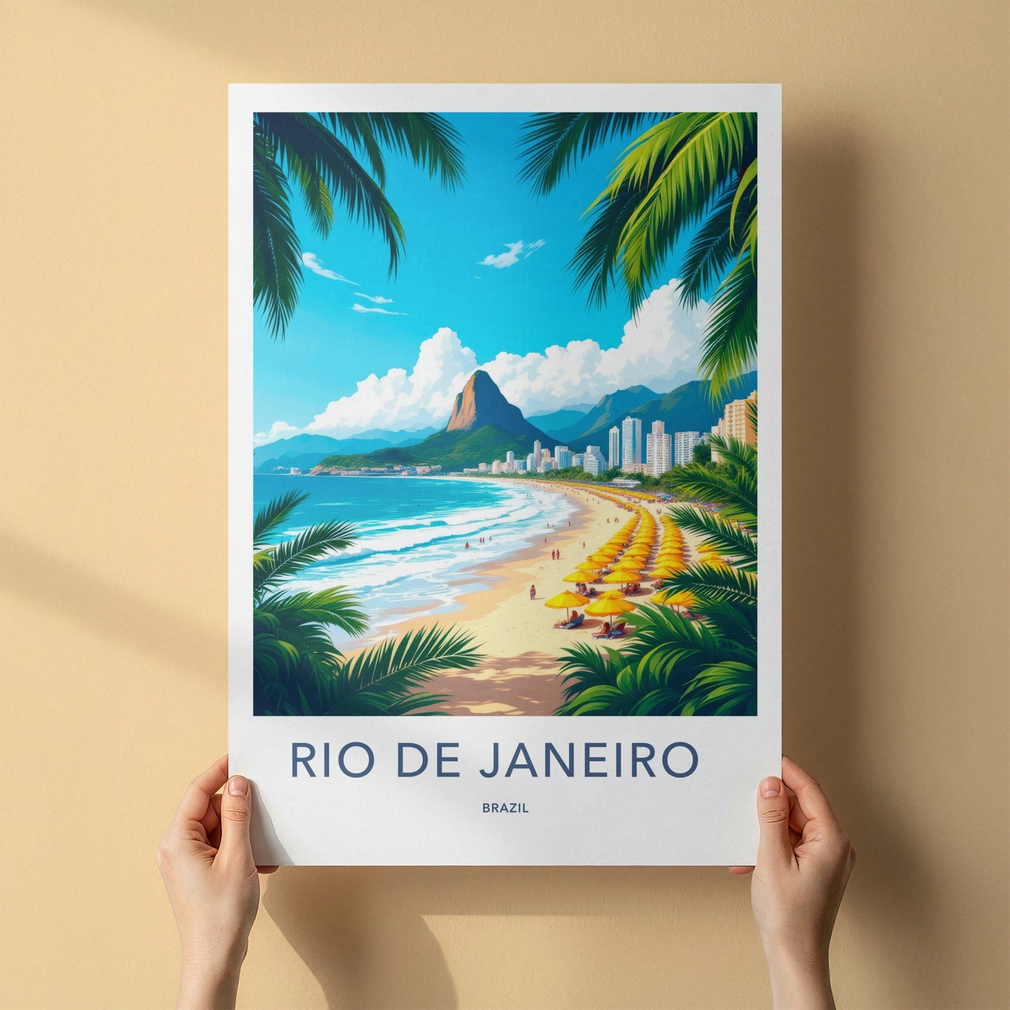 Rio De Janeiro Poster - Brazil Travel Art - Sunny Beach Umbrellas Home Decor