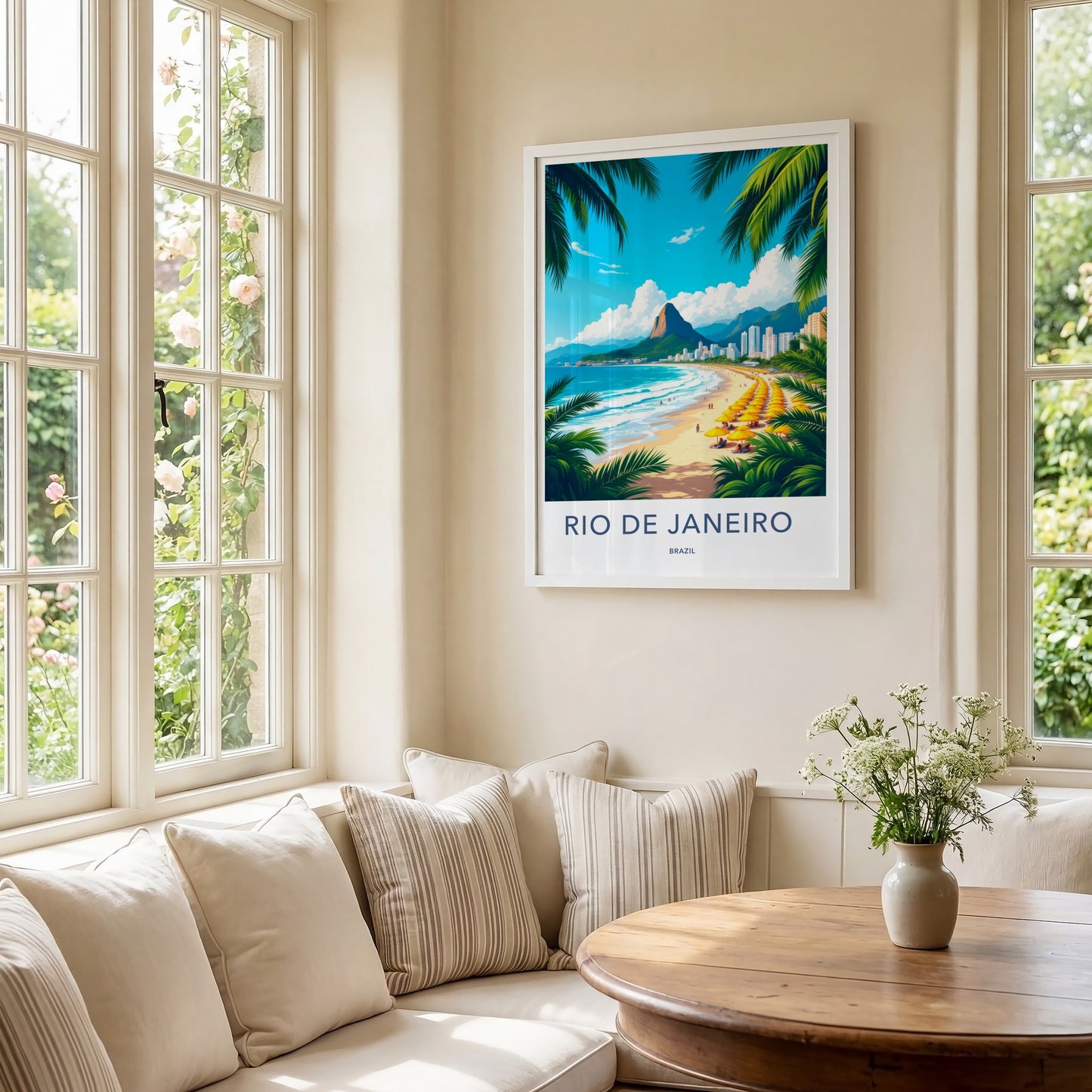 Rio De Janeiro Poster - Brazil Travel Art - Sunny Beach Umbrellas Home Decor