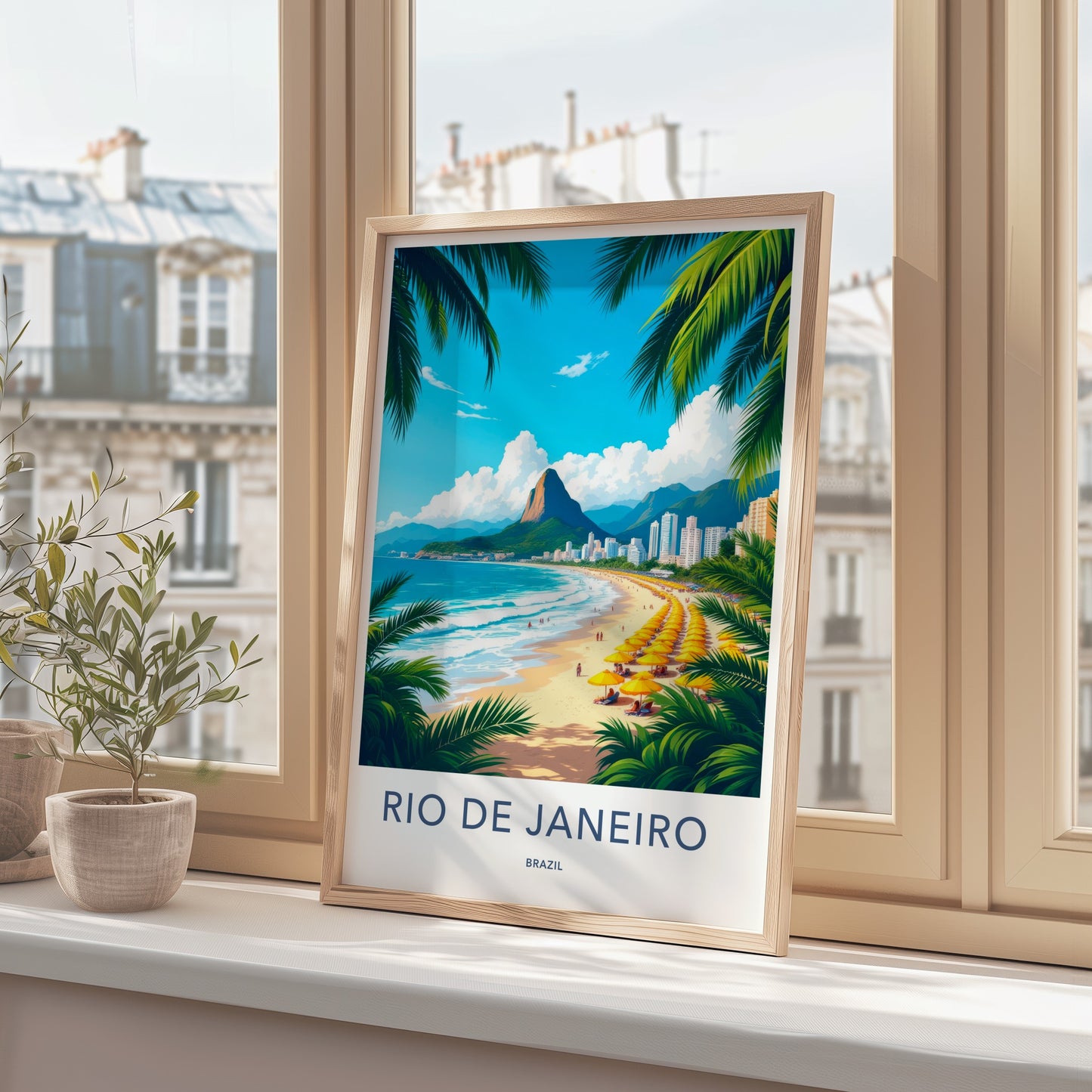 Rio De Janeiro Poster - Brazil Travel Art - Sunny Beach Umbrellas Home Decor