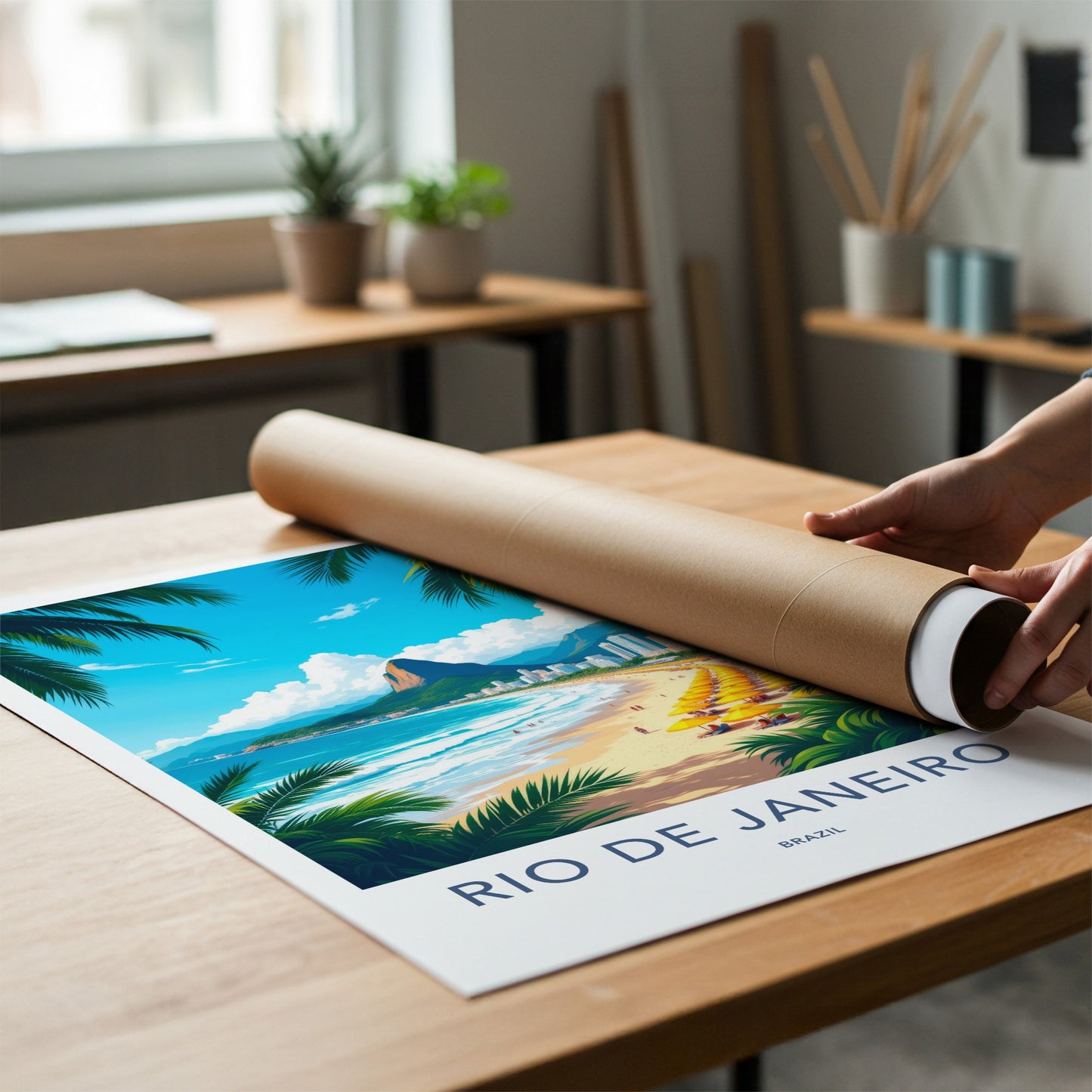 Rio De Janeiro Poster - Brazil Travel Art - Sunny Beach Umbrellas Home Decor
