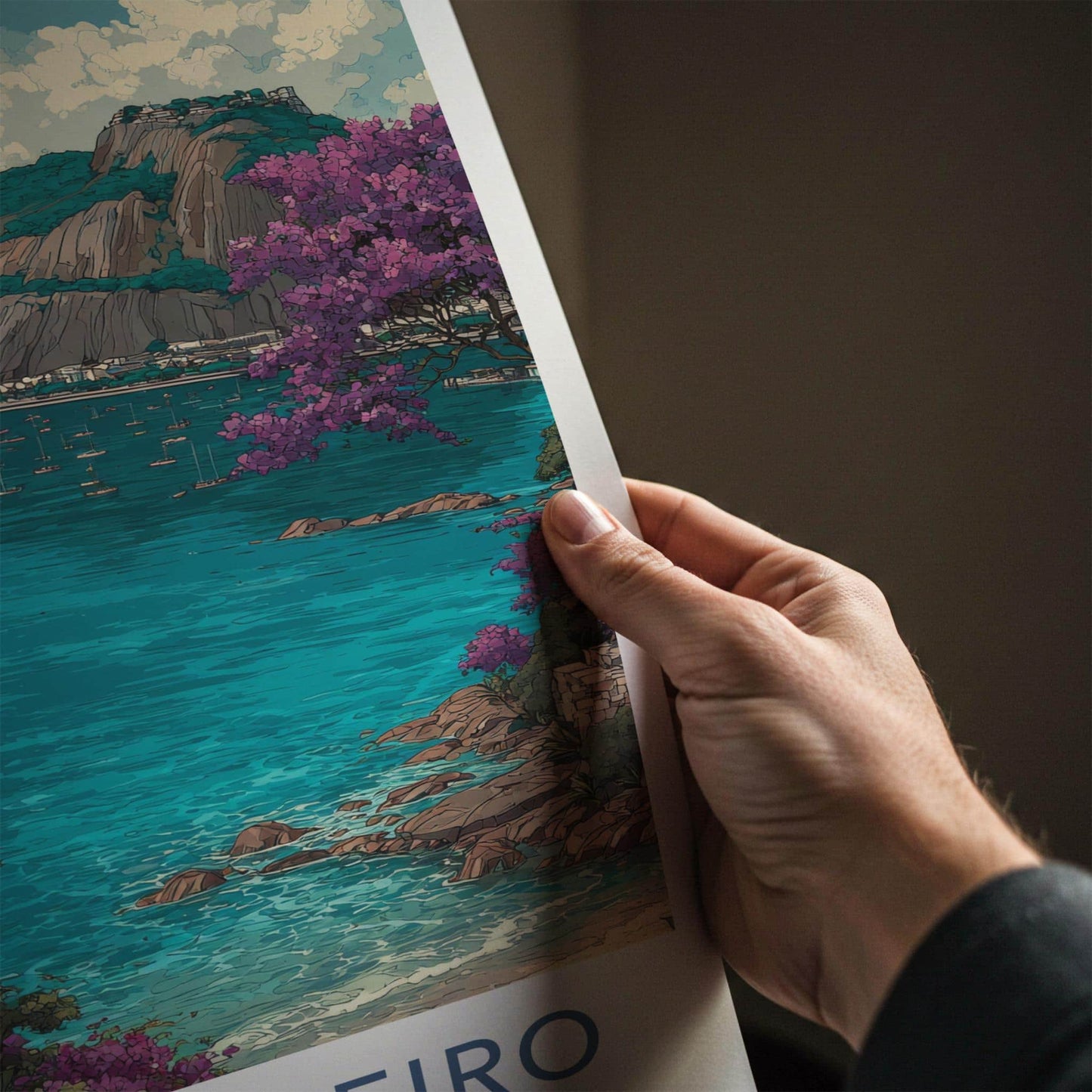 Rio de Janeiro Poster - Brazil Wall Art - Boats Mountain Flora Home Decor