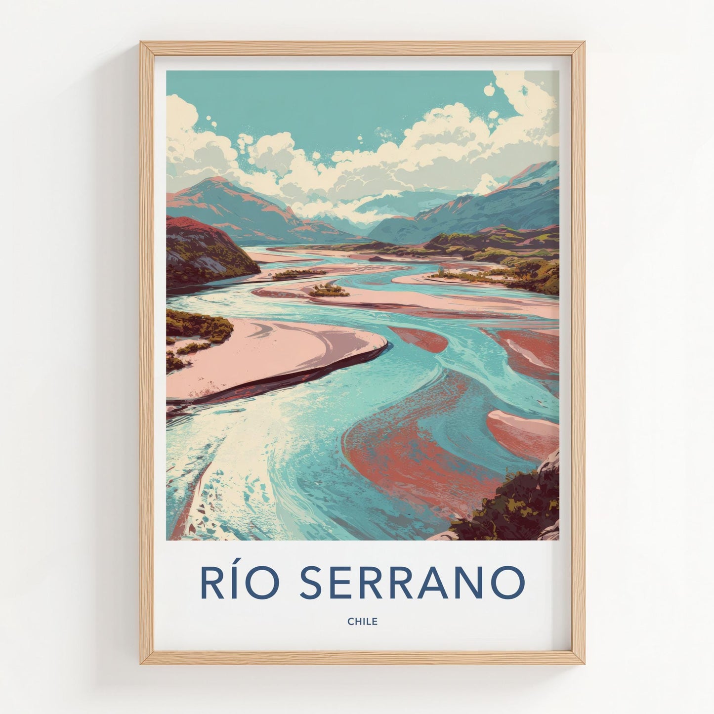 Rio Serrano Poster - Chile Travel Art - Colorful River Scene Wall Decor