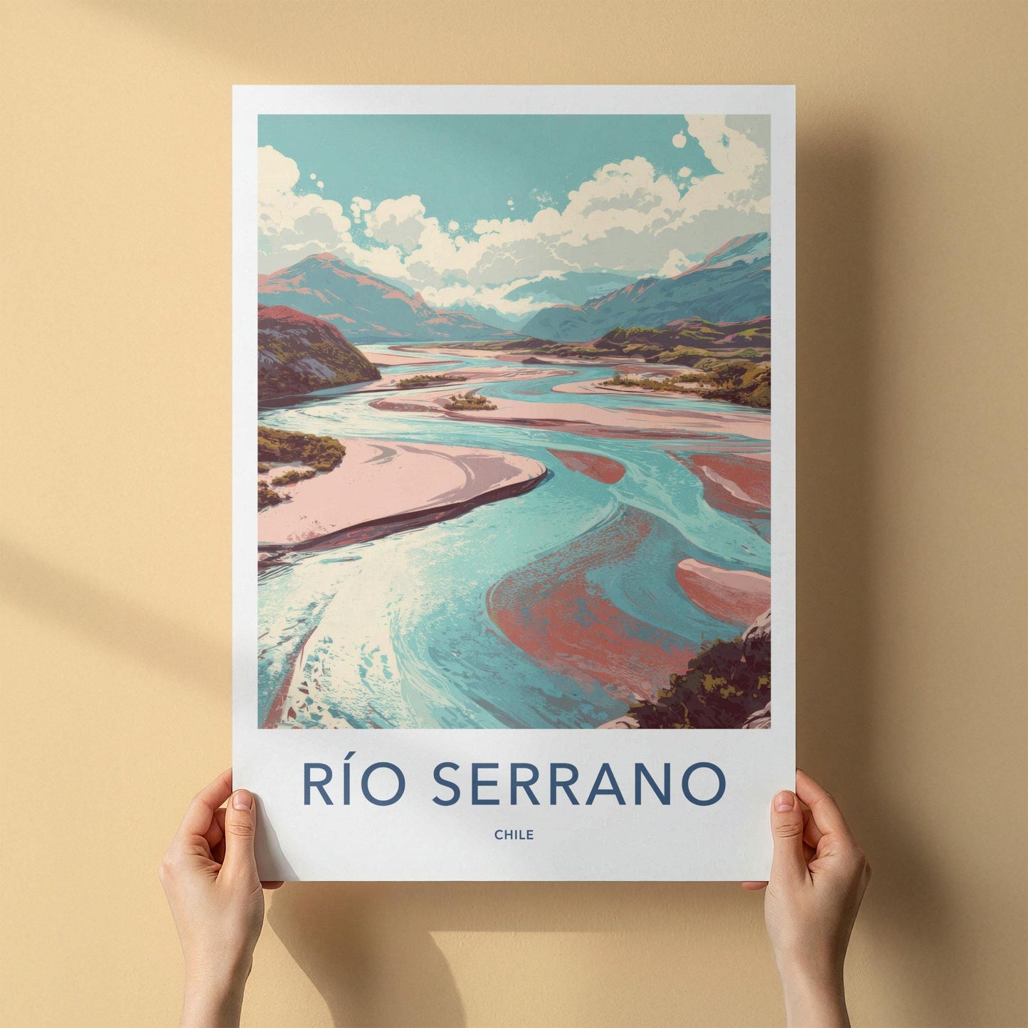 Rio Serrano Poster - Chile Travel Art - Colorful River Scene Wall Decor