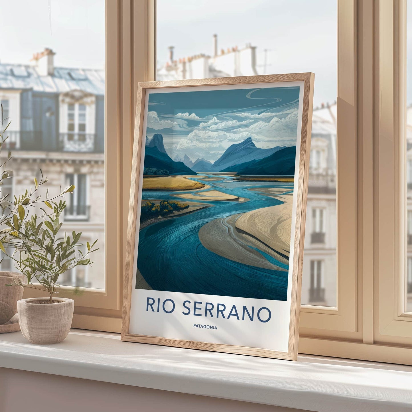 Rio Serrano Poster - Chile Travel Art - Winding River Blue Walls Home Decor
