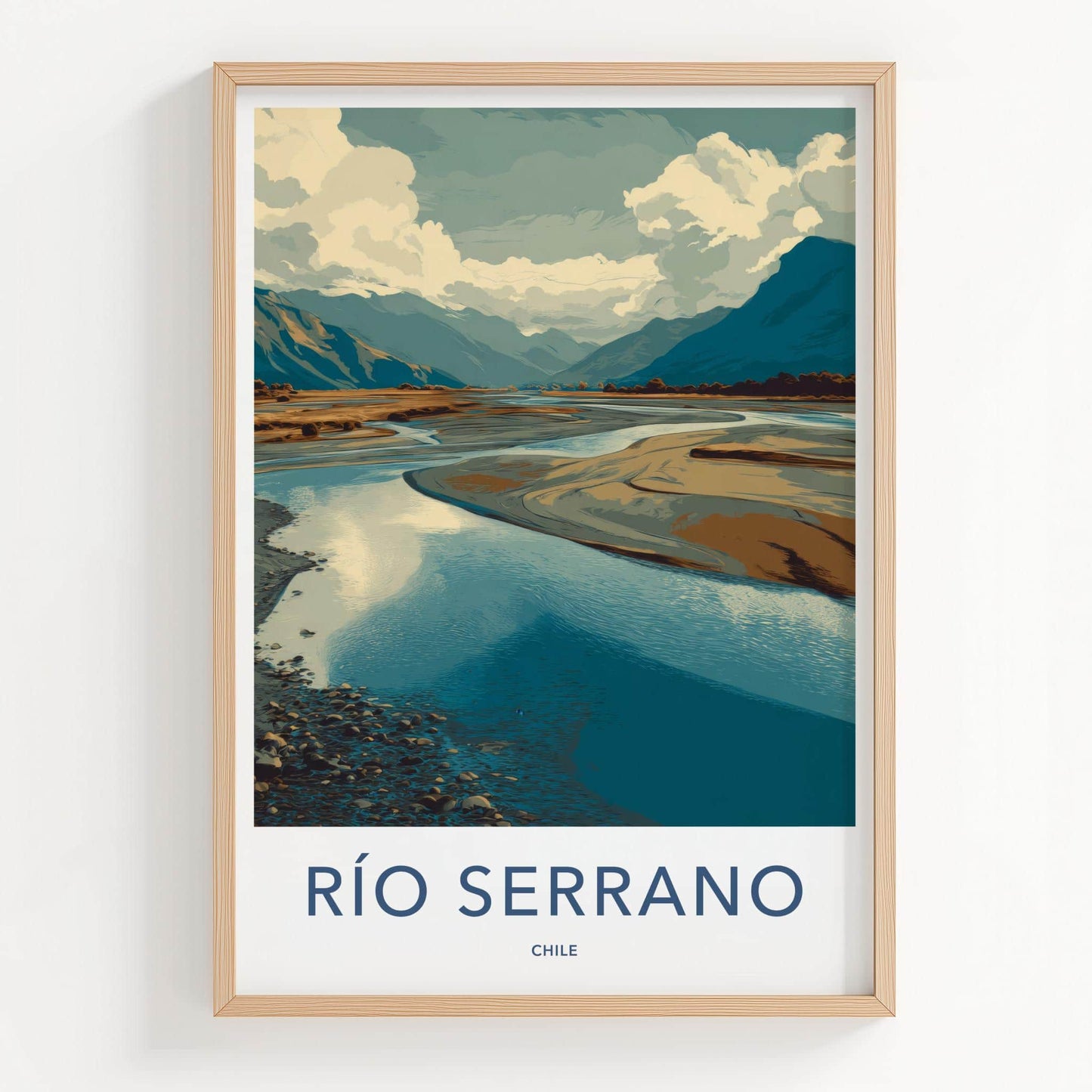 Rio Serrano Poster - Chile Travel Art - Winding River Landscape Wall Decor