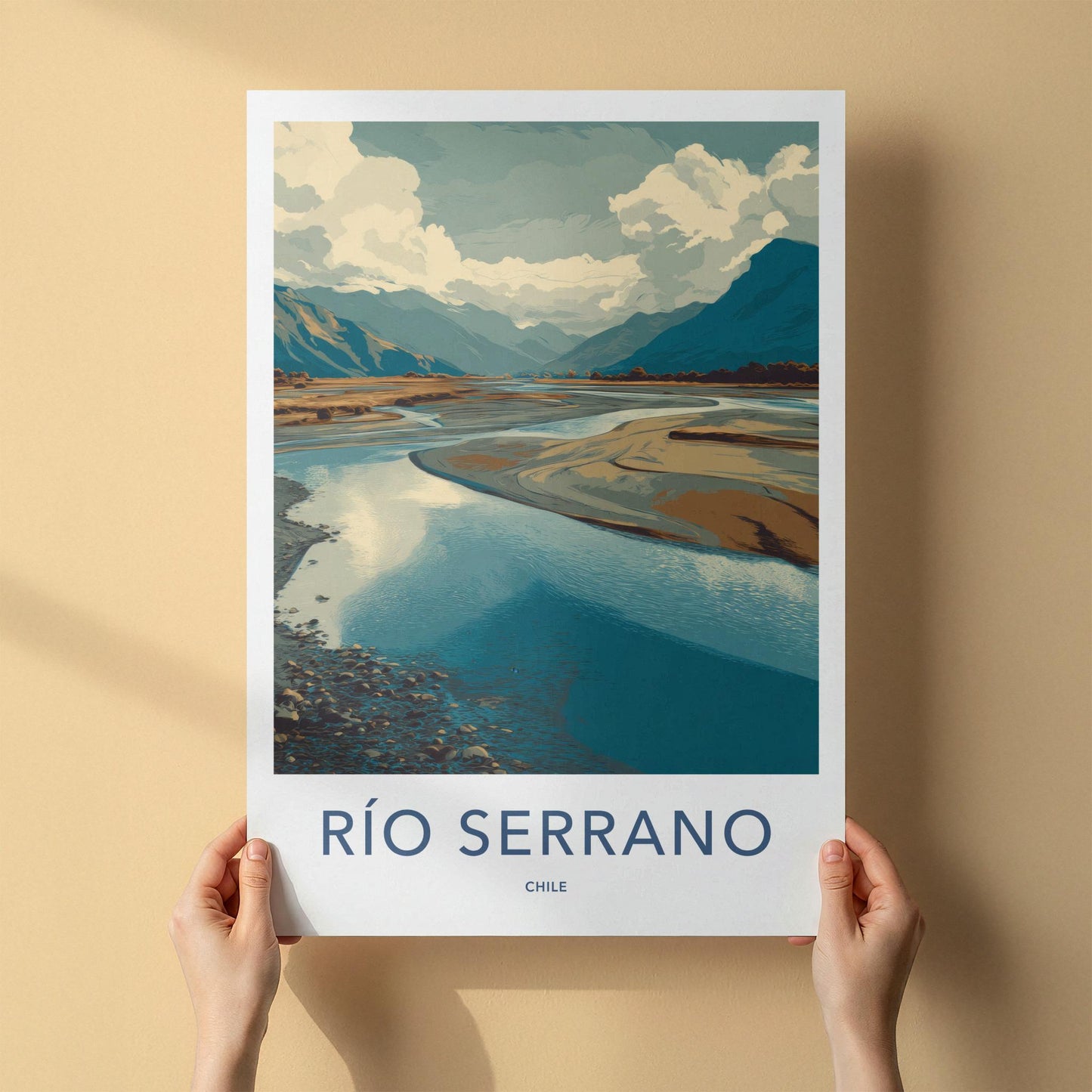 Rio Serrano Poster - Chile Travel Art - Winding River Landscape Wall Decor