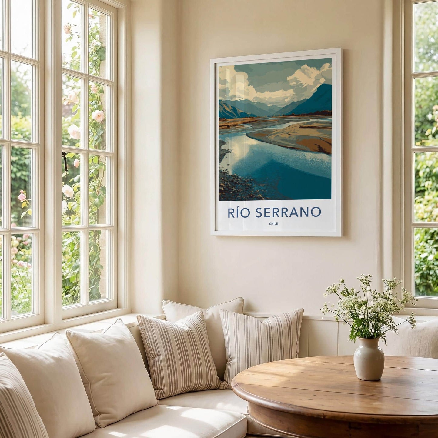 Rio Serrano Poster - Chile Travel Art - Winding River Landscape Wall Decor