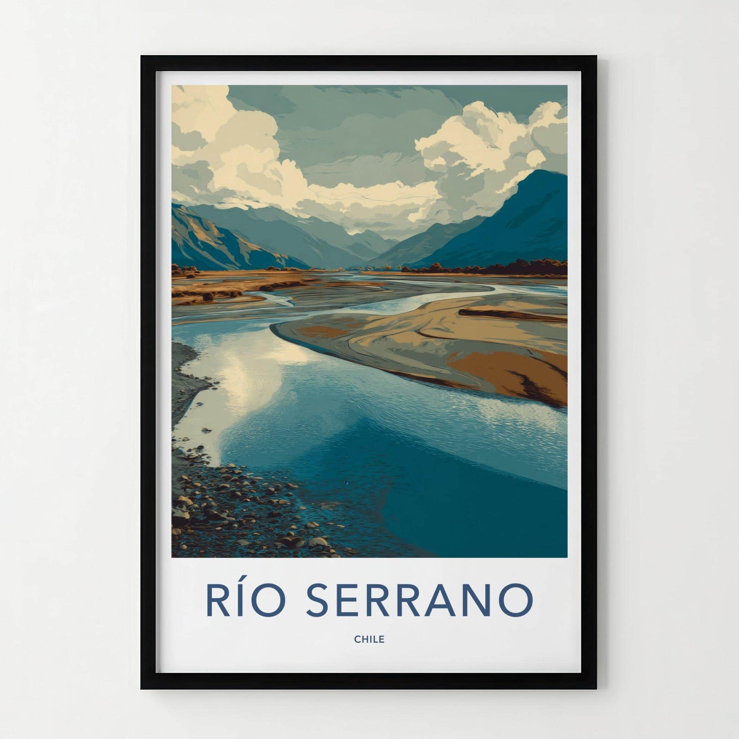 Rio Serrano Poster - Chile Travel Art - Winding River Landscape Wall Decor