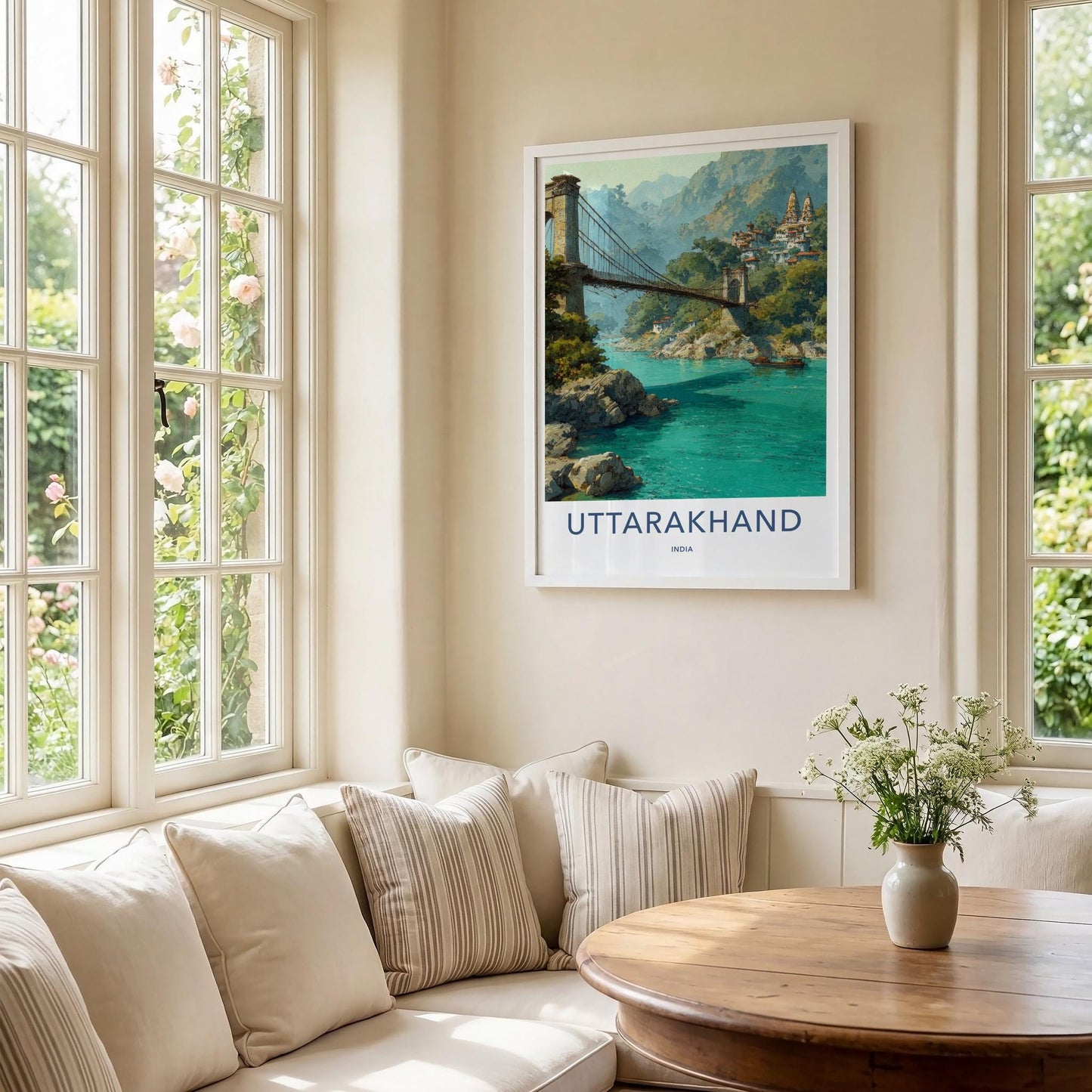 Rishikesh Poster - India Art Print - Uttarakhand Bridge Temples Ganges Home Decor