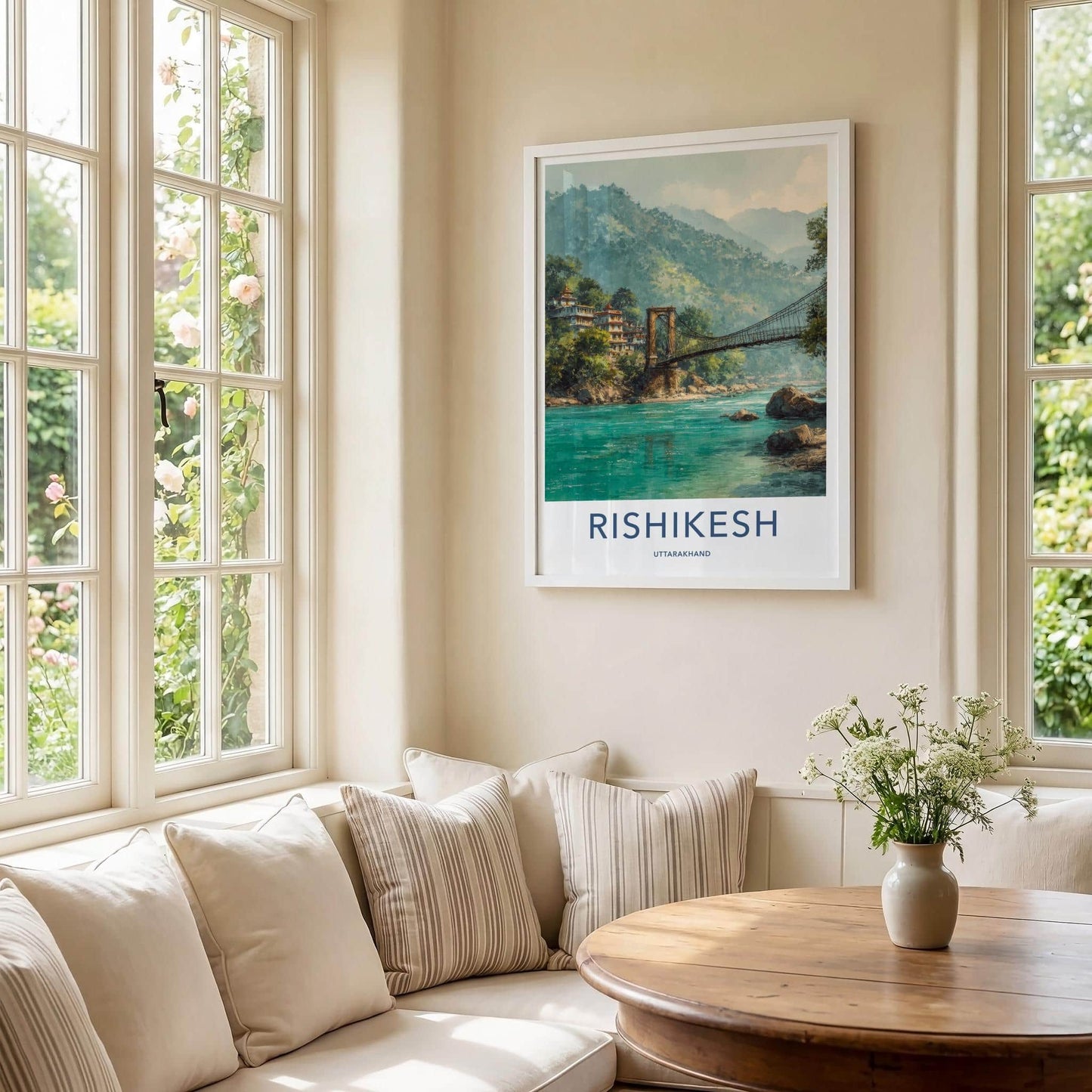 Rishikesh Poster - India Travel Art - Uttarakhand Ram Bridge Home Decor