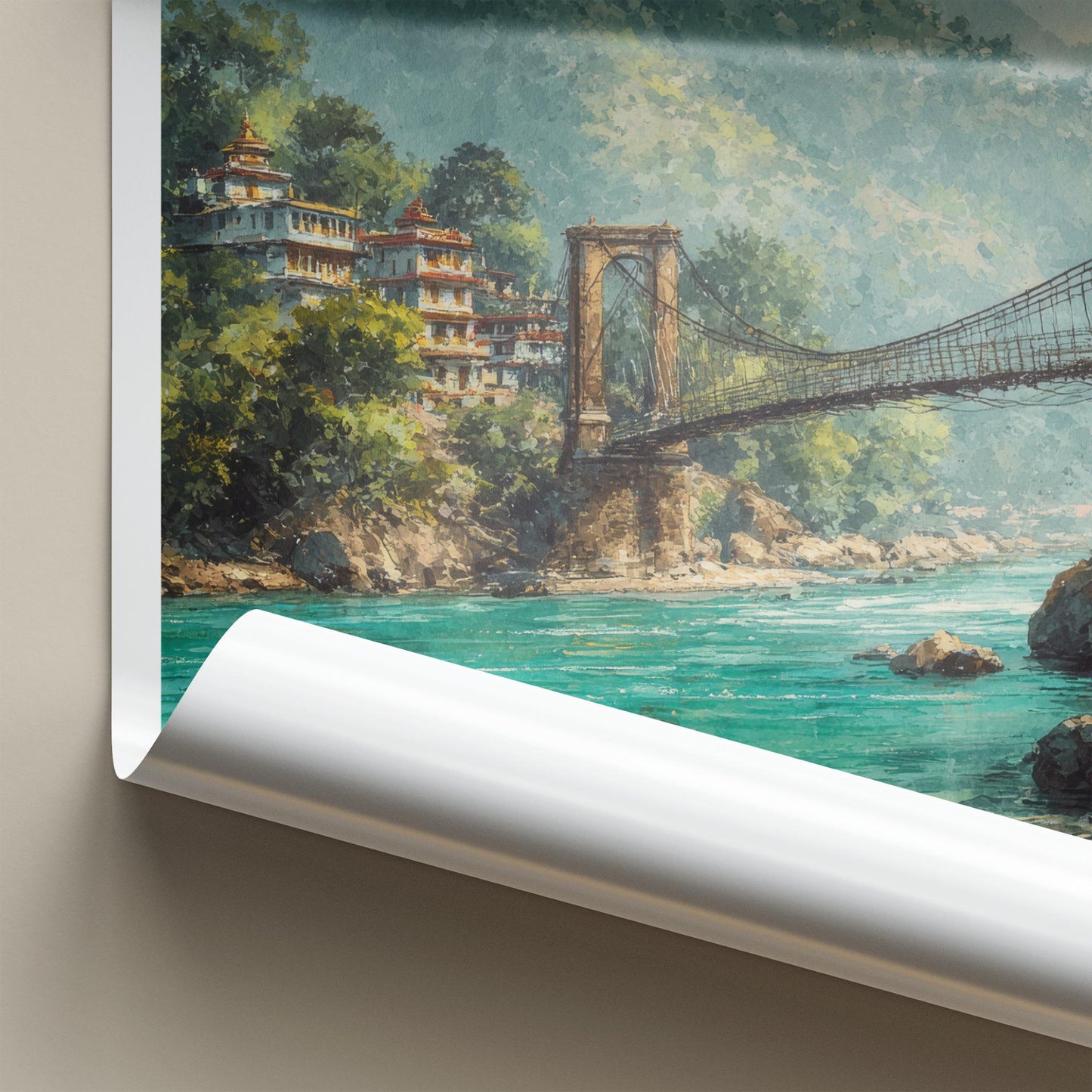 Rishikesh Poster - India Travel Art - Uttarakhand Ram Bridge Home Decor