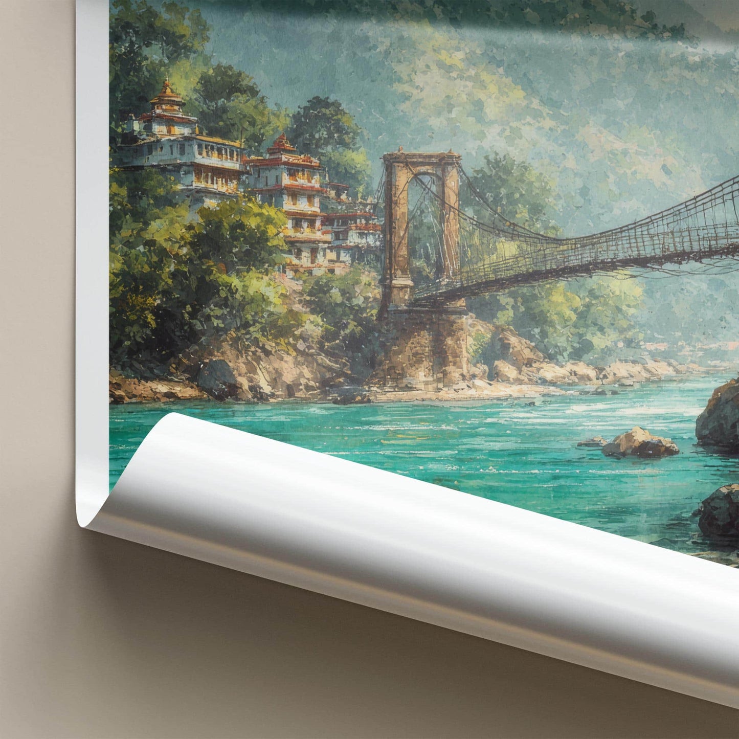 Rishikesh Poster - India Travel Art - Uttarakhand Ram Bridge Home Decor