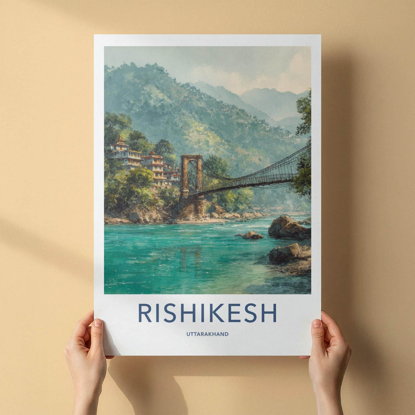 Rishikesh Poster - India Travel Art - Uttarakhand Ram Bridge Home Decor