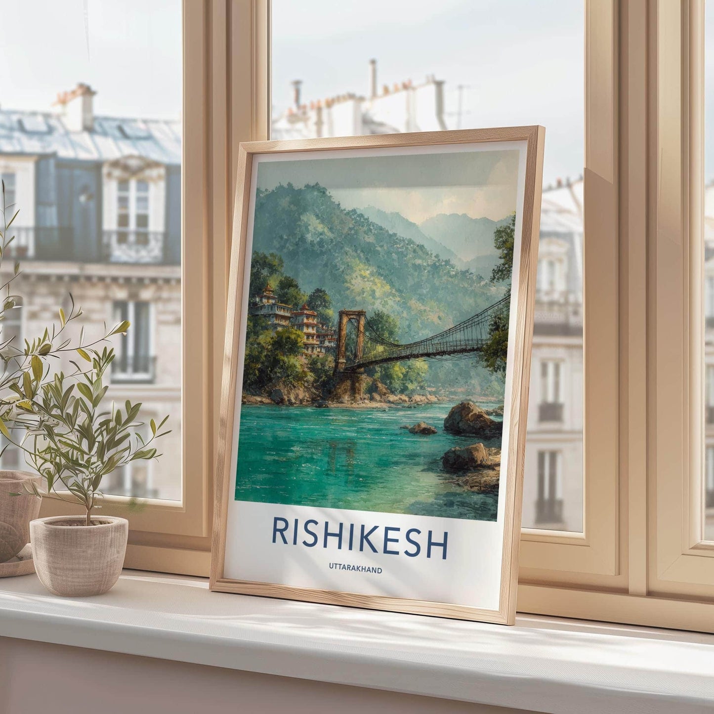 Rishikesh Poster - India Travel Art - Uttarakhand Ram Bridge Home Decor