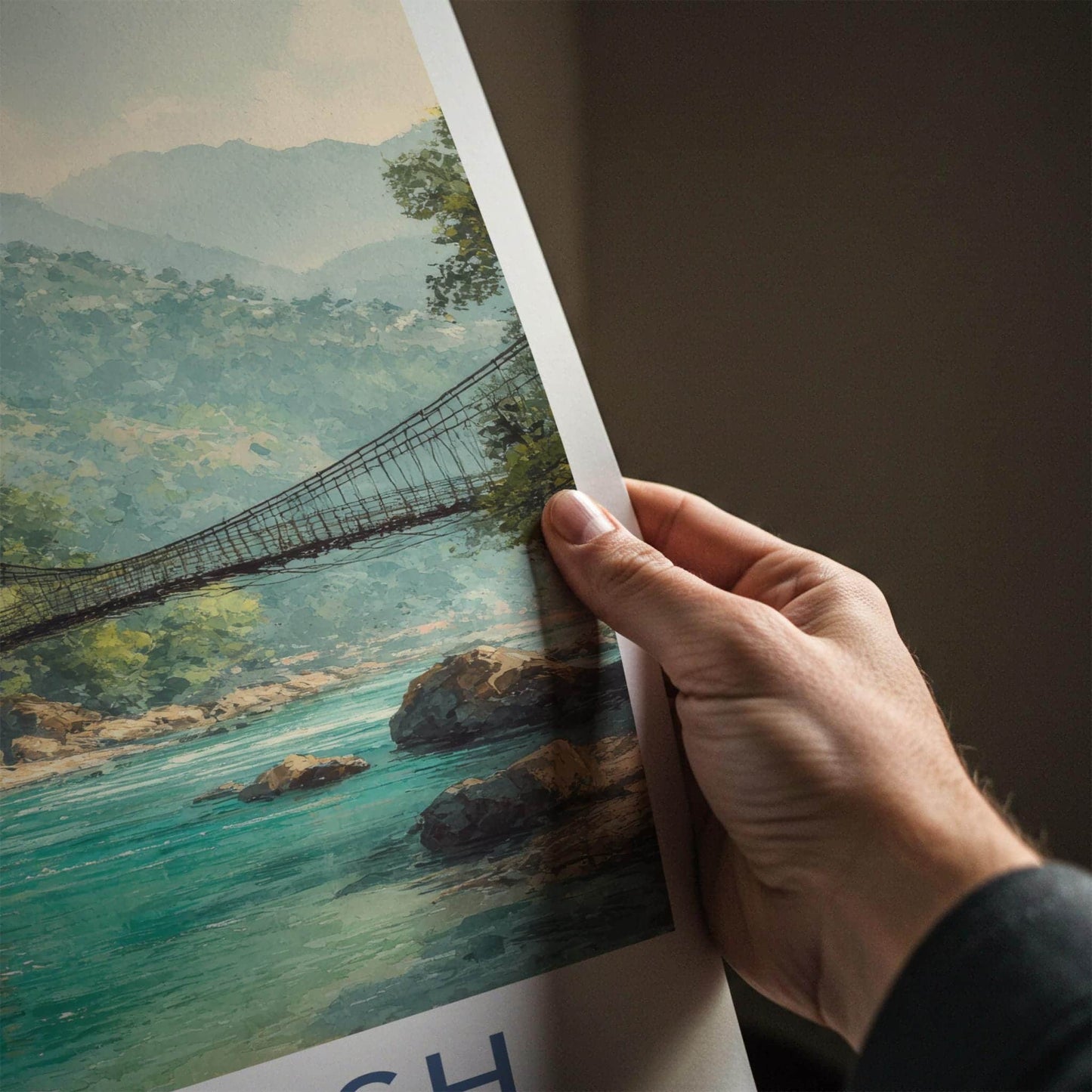 Rishikesh Poster - India Travel Art - Uttarakhand Ram Bridge Home Decor
