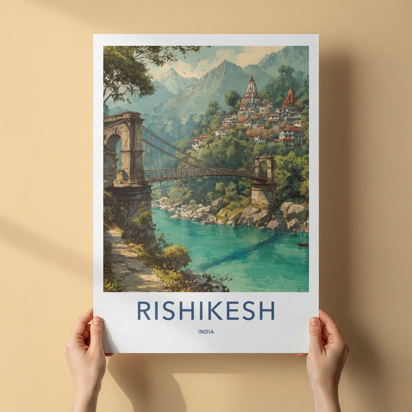 Rishikesh Poster - India Travel Art - Uttarakhand River Bridge Home Decor