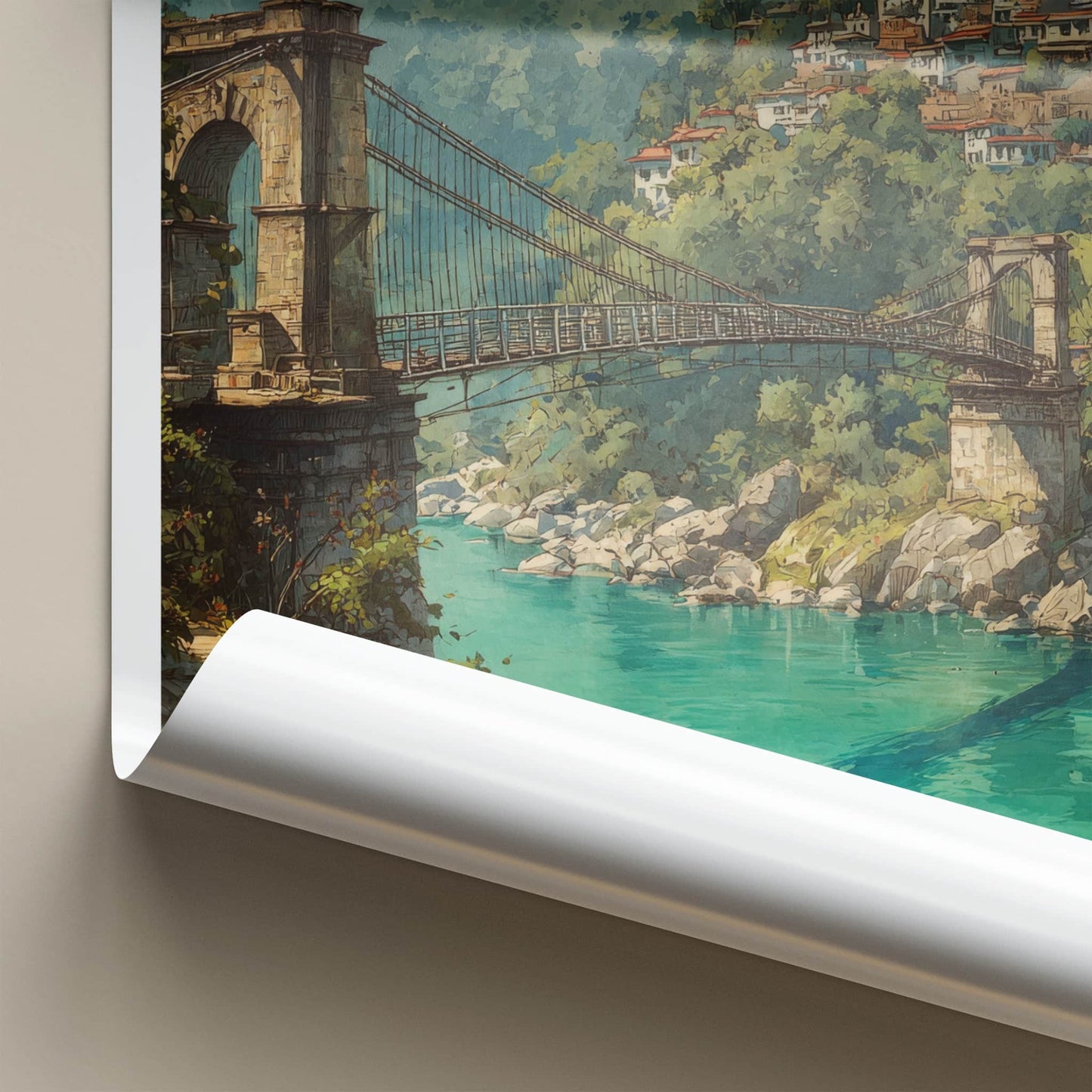 Rishikesh Poster - India Travel Art - Uttarakhand River Bridge Home Decor