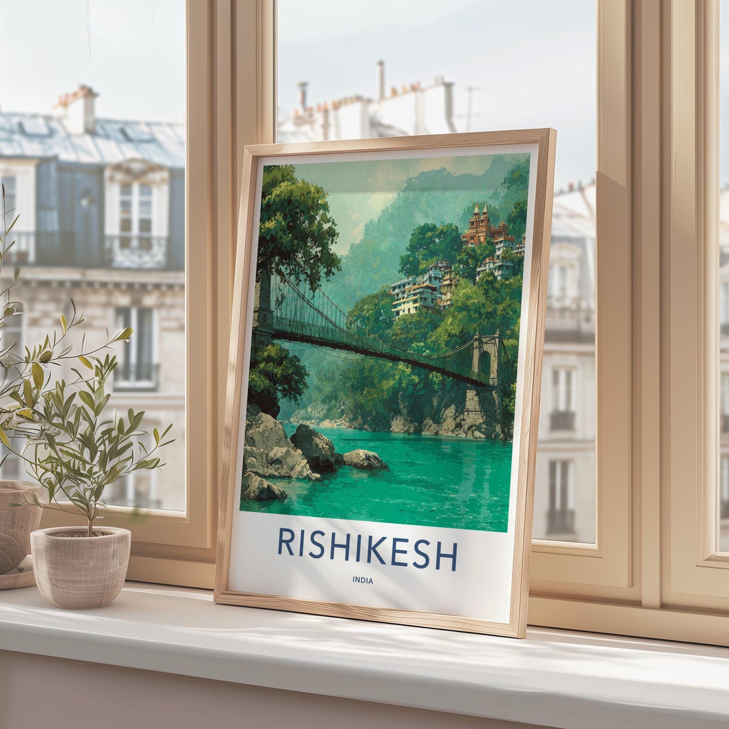 Rishikesh Poster - India Travel Art - Uttarakhand River Bridge Wall Decor