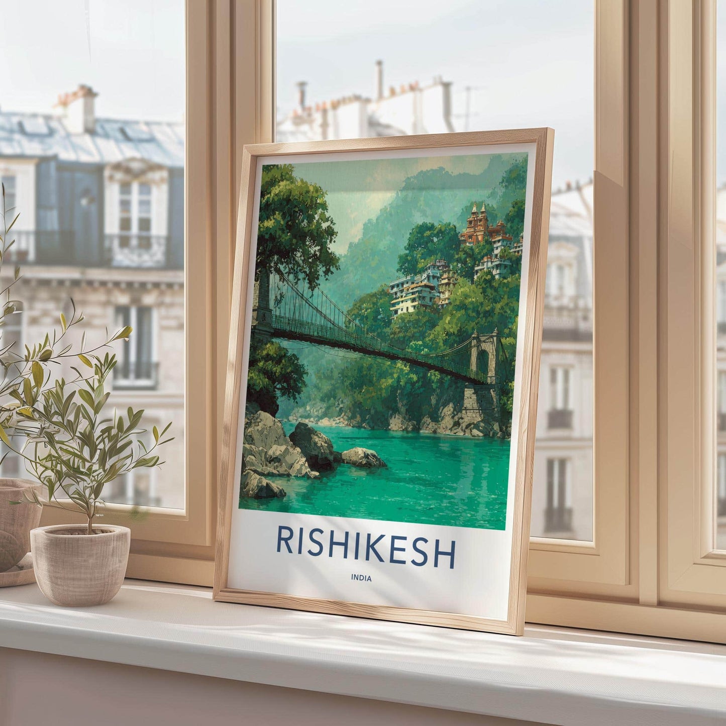 Rishikesh Poster - India Travel Art - Uttarakhand River Bridge Wall Decor