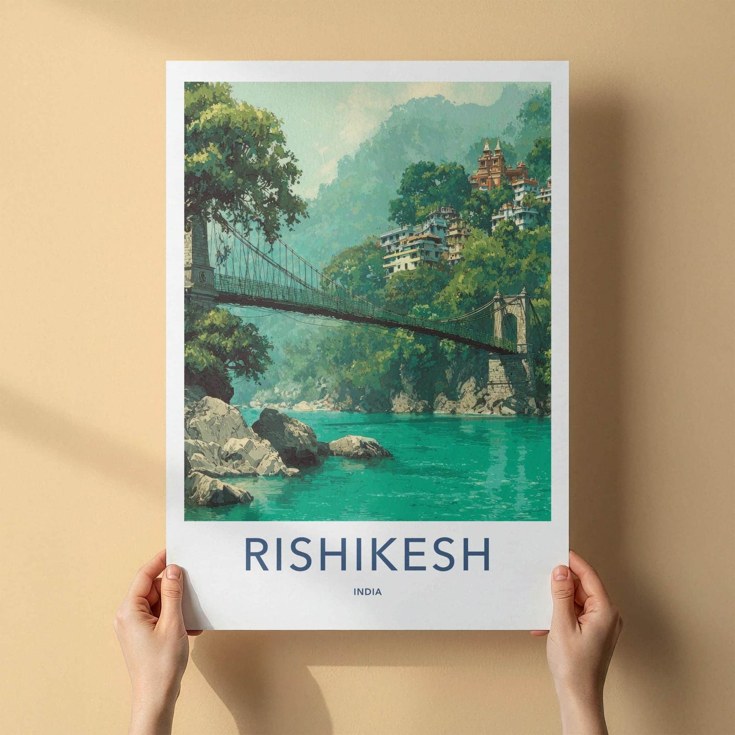 Rishikesh Poster - India Travel Art - Uttarakhand River Bridge Wall Decor