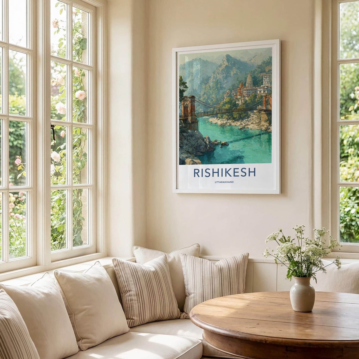 Rishikesh Poster - India Travel Art - Uttarakhand Temple Bridge Home Decor