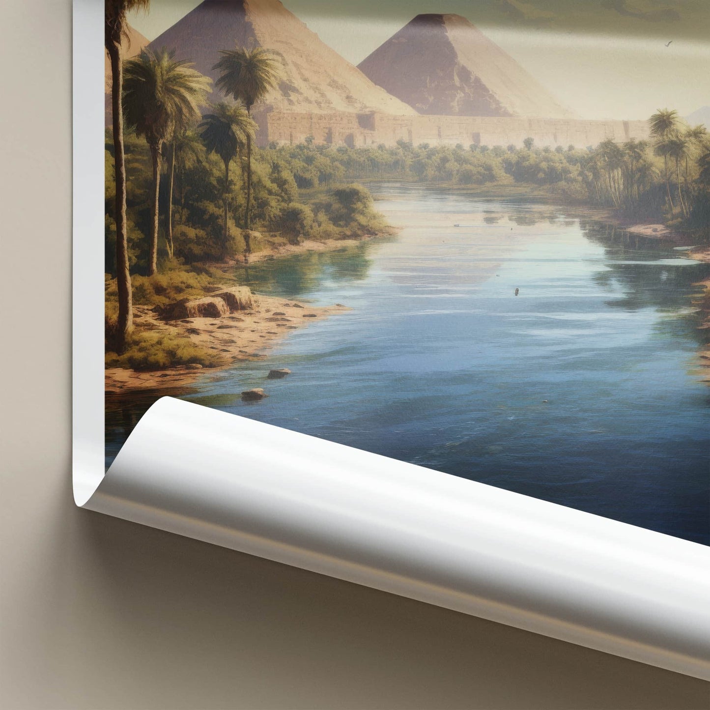 River Nile Poster - Egypt Travel Art - Pyramids River Scene Home Decor