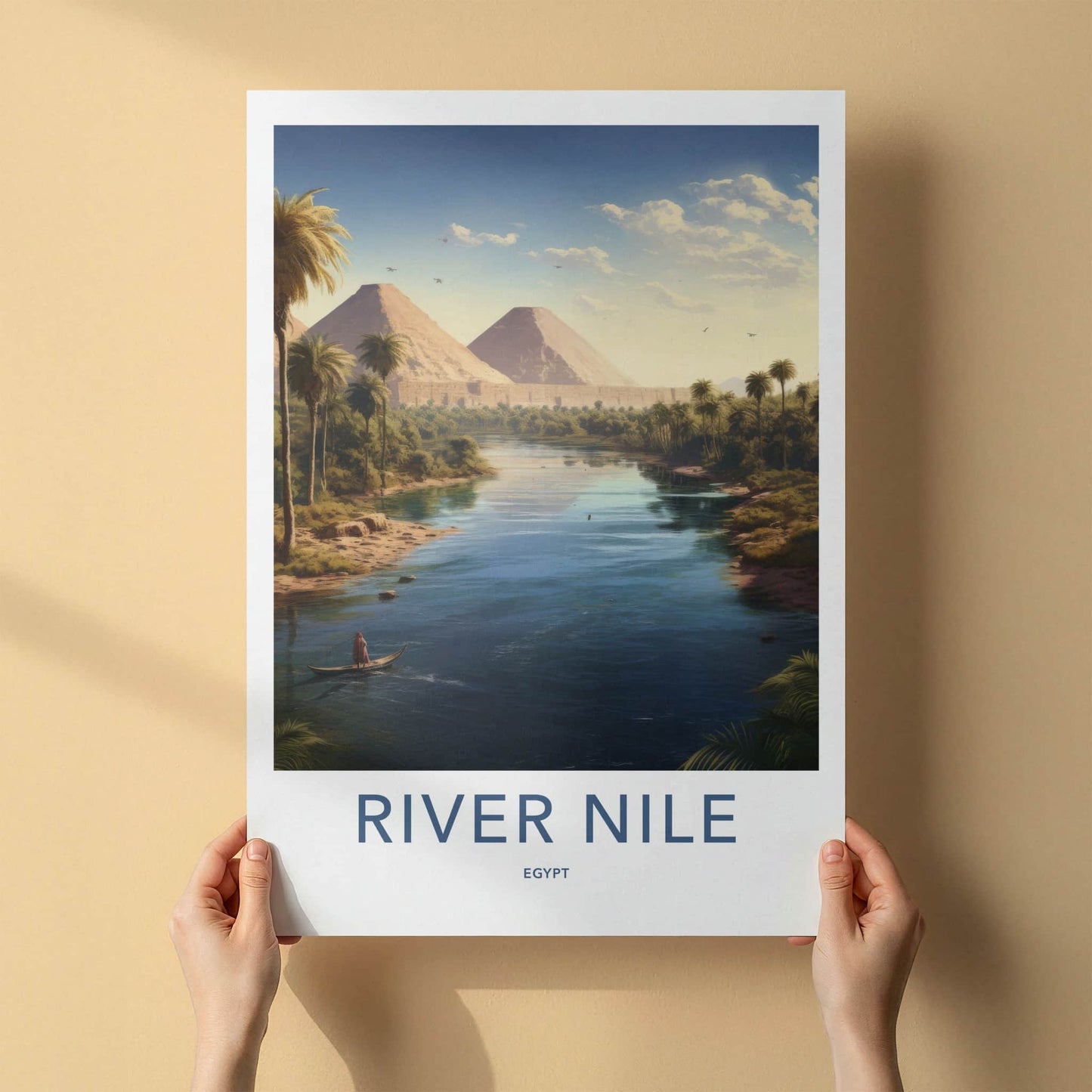 River Nile Poster - Egypt Travel Art - Pyramids River Scene Home Decor