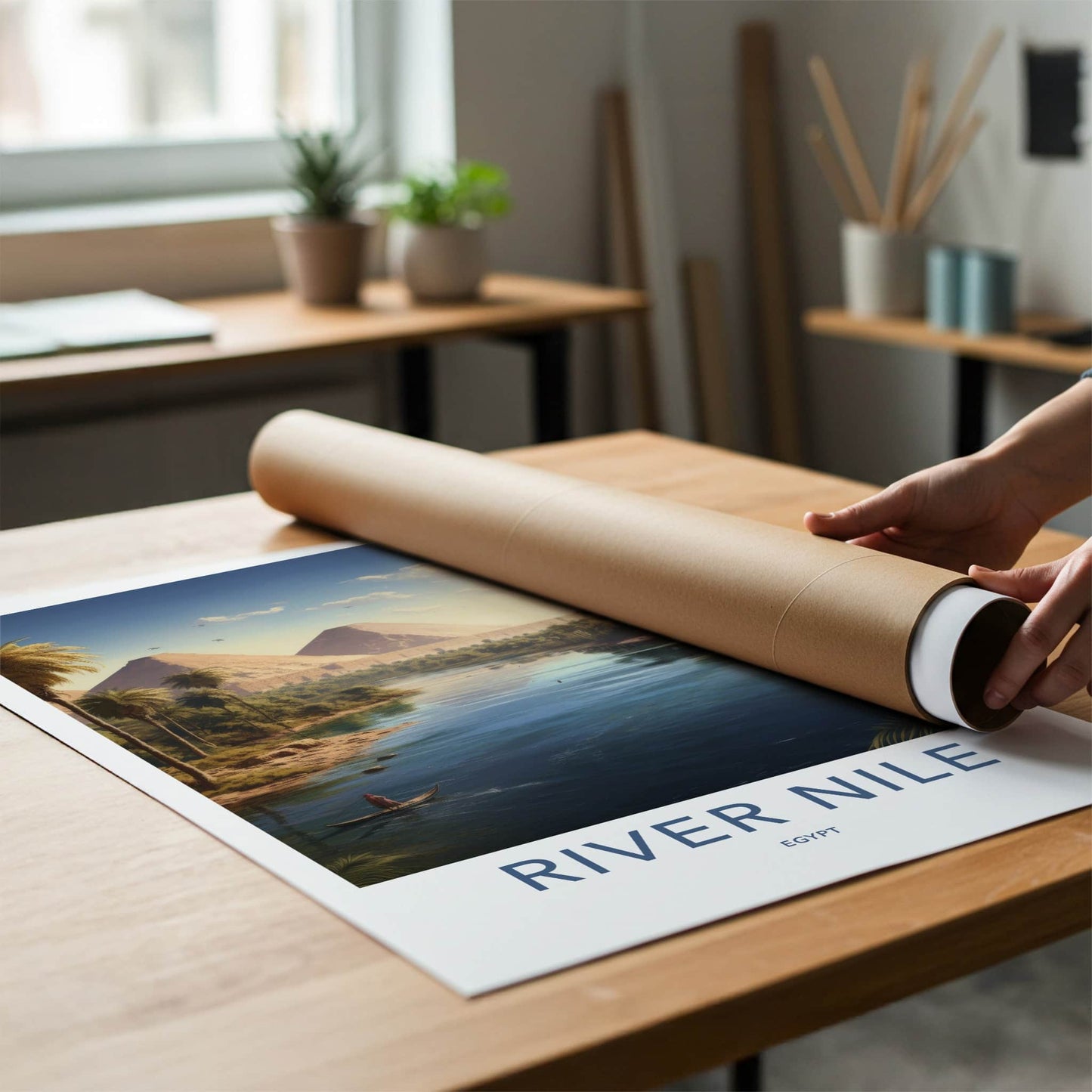 River Nile Poster - Egypt Travel Art - Pyramids River Scene Home Decor