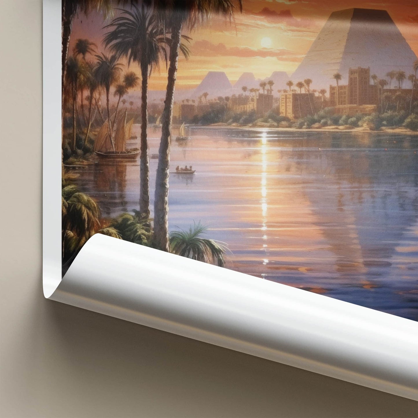River Nile Poster - Egypt Travel Art - Sunset Pyramids Palms Home Decor