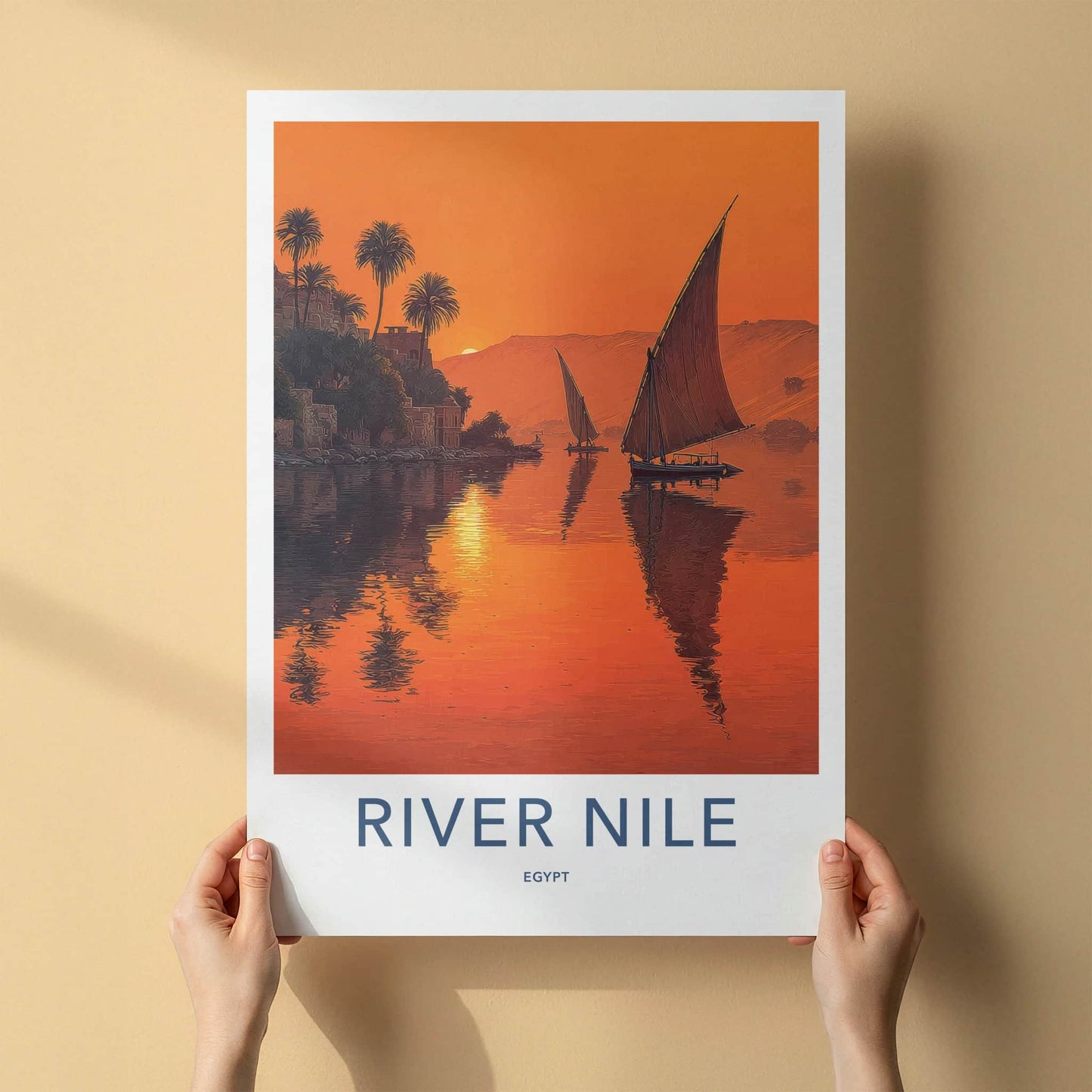 River Nile Poster - Egypt Travel Print - Sunset Feluccas Artwork Gift