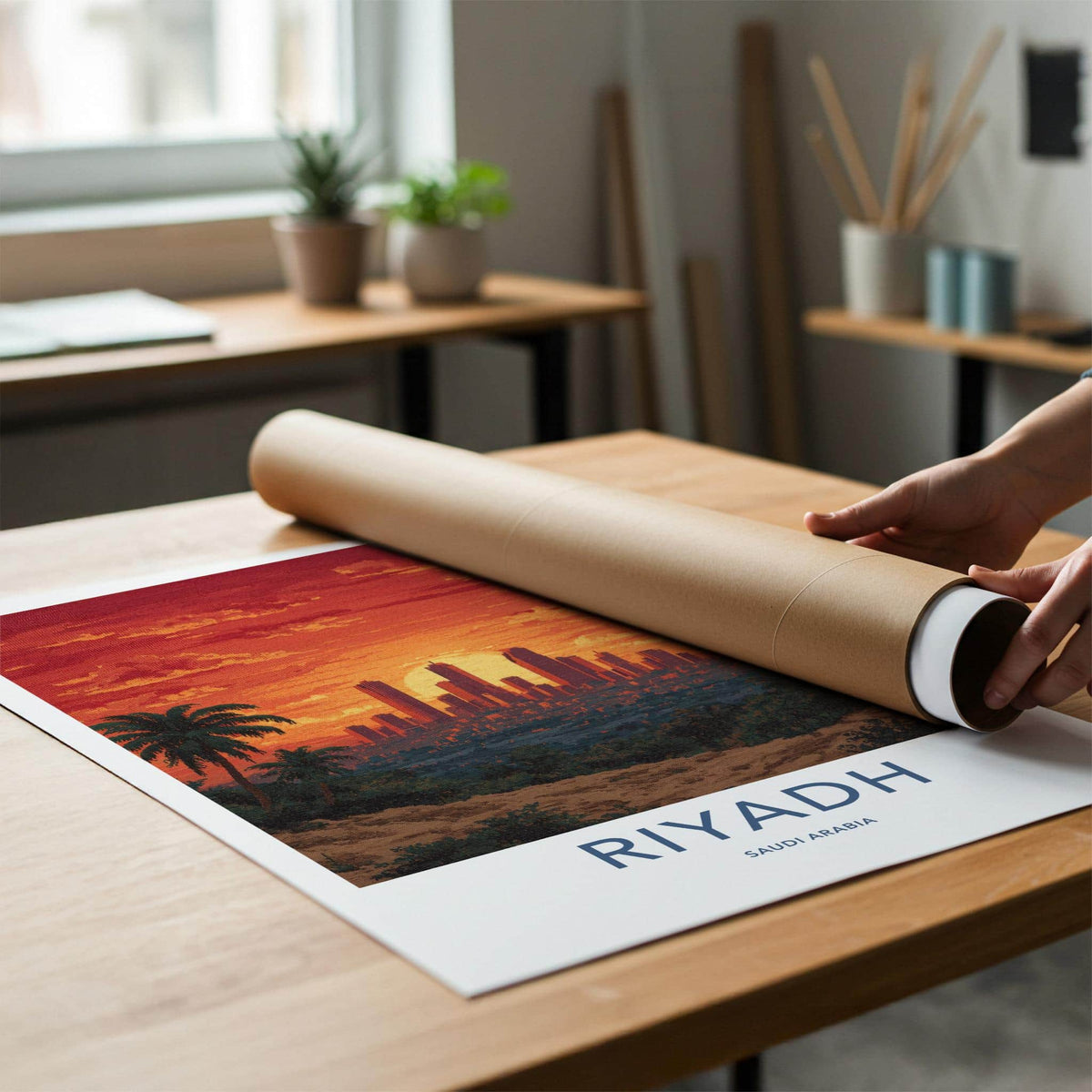 Riyadh Poster - Saudi Arabia Travel Art - City Sunset Palms Home Decor
