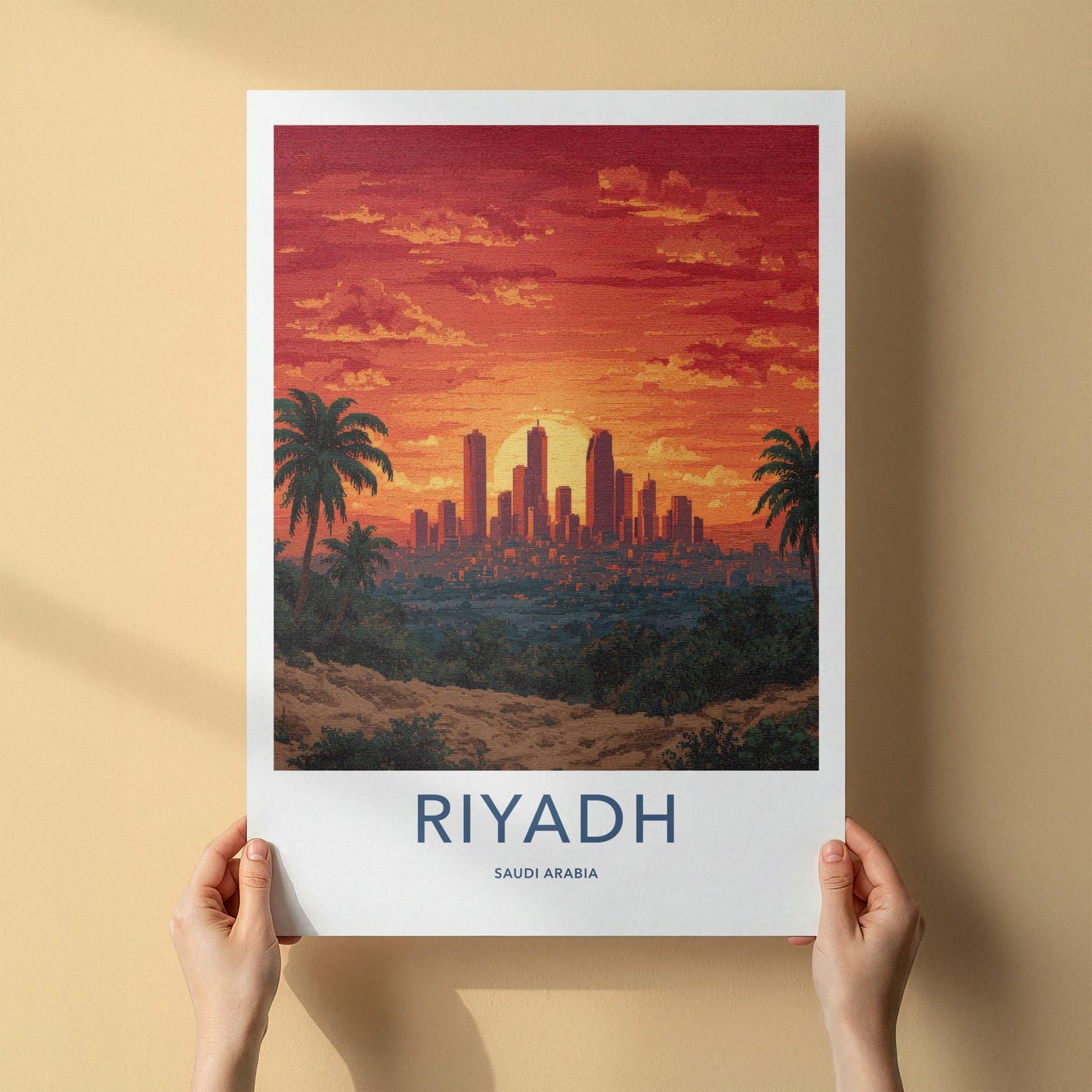 Riyadh Poster - Saudi Arabia Travel Art - City Sunset Palms Home Decor