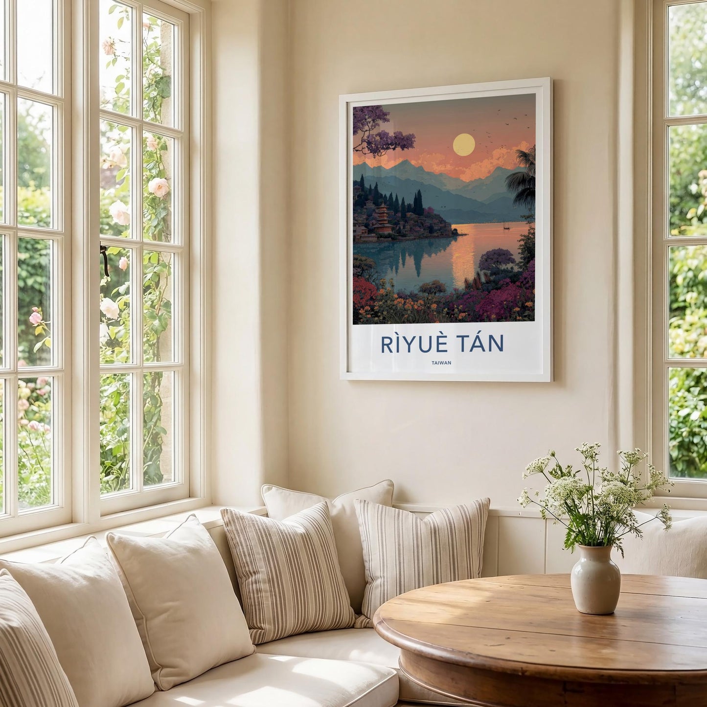 Riyue Tan Poster - Taiwan Travel Art - Vibrant Lakeside Pagoda Home Decor