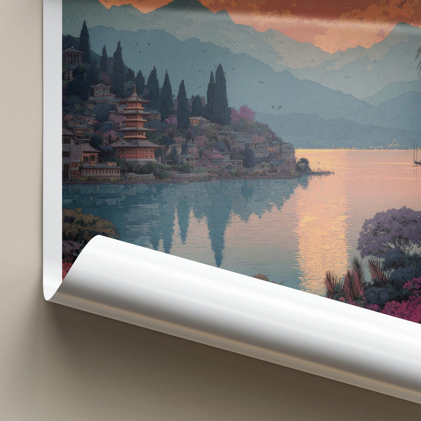 Riyue Tan Poster - Taiwan Travel Art - Vibrant Lakeside Pagoda Home Decor