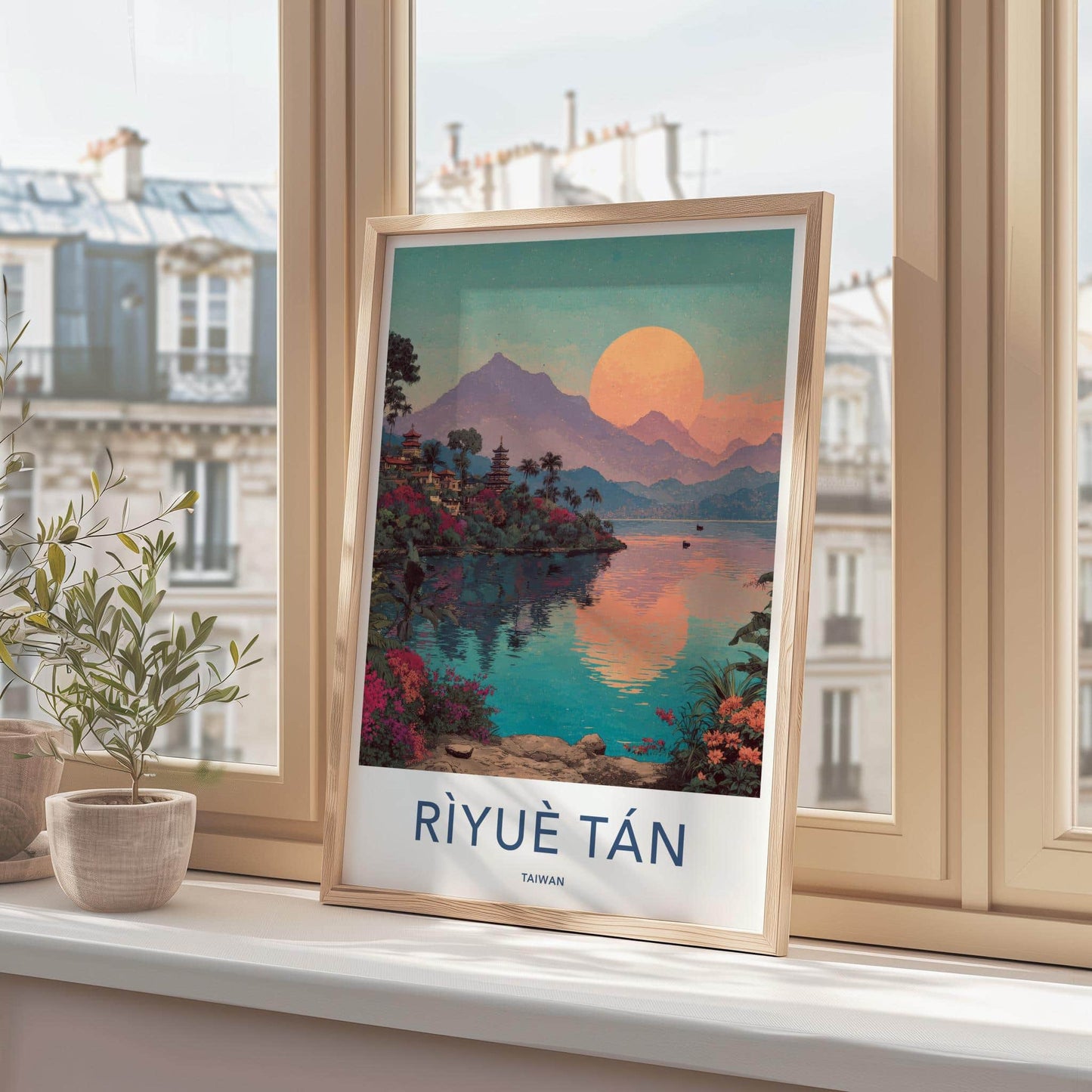 Riyue Tan Poster - Taiwan Wall Art - Pagoda Sunset Lake Home Decor