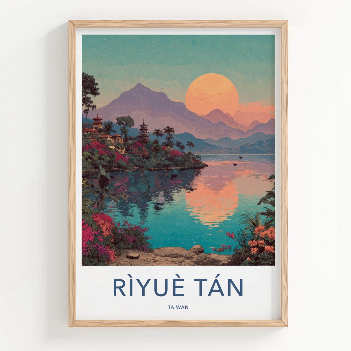 Riyue Tan Poster - Taiwan Wall Art - Pagoda Sunset Lake Home Decor