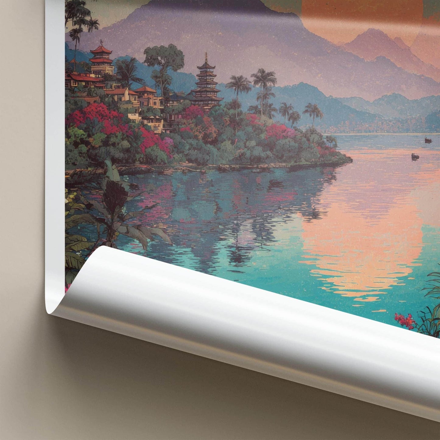 Riyue Tan Poster - Taiwan Wall Art - Pagoda Sunset Lake Home Decor