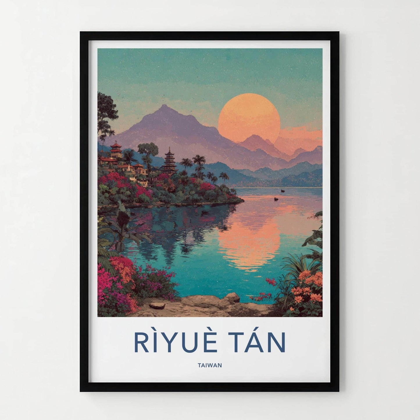 Riyue Tan Poster - Taiwan Wall Art - Pagoda Sunset Lake Home Decor