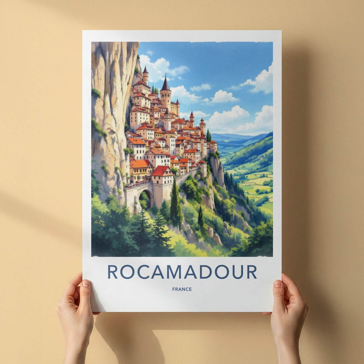 Rocamadour Poster - France Travel Art - Cliffside Village View Home Decor
