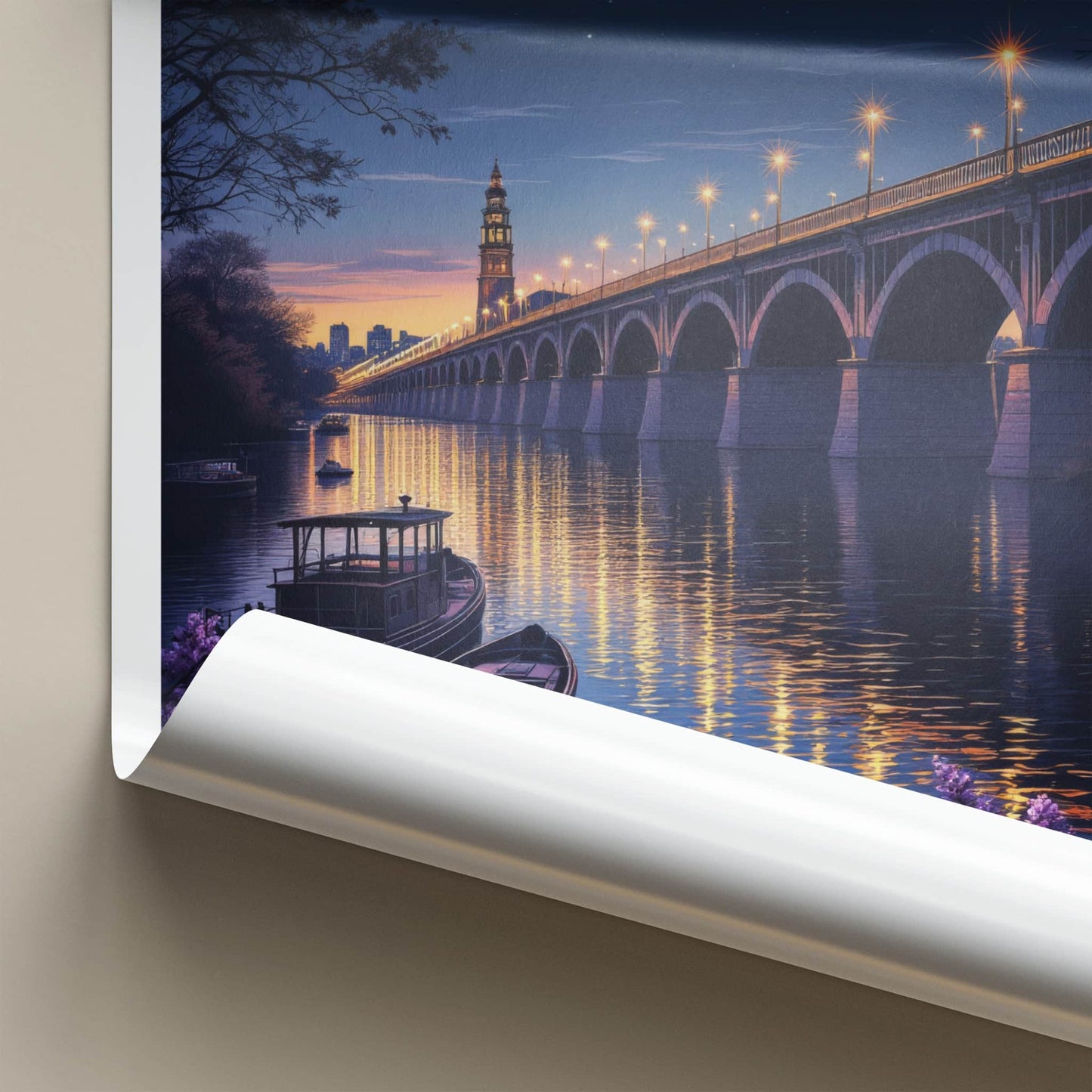 Rochester Poster - New York Art Print - Luminous Bridge Boats Wall Decor