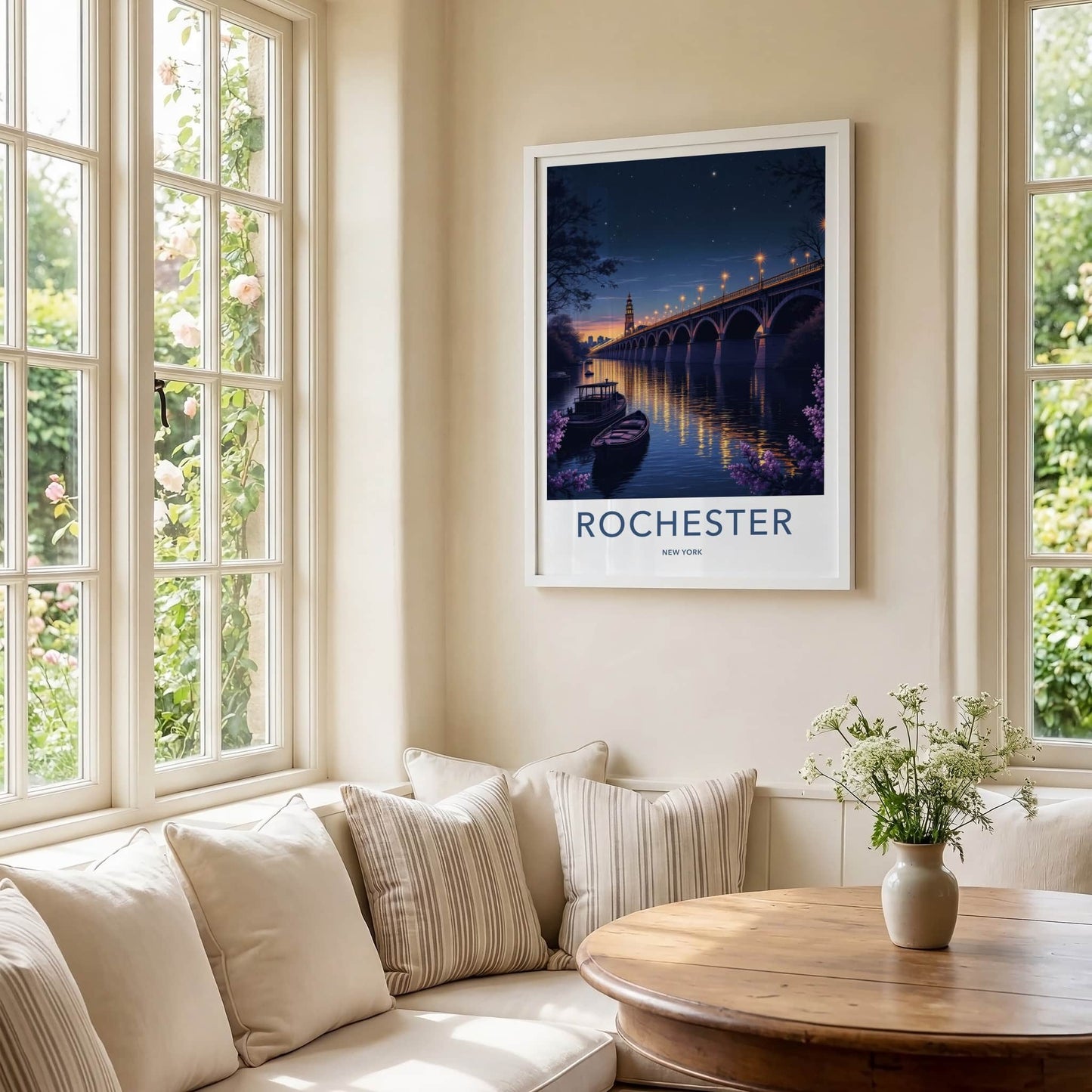 Rochester Poster - New York Art Print - Luminous Bridge Boats Wall Decor