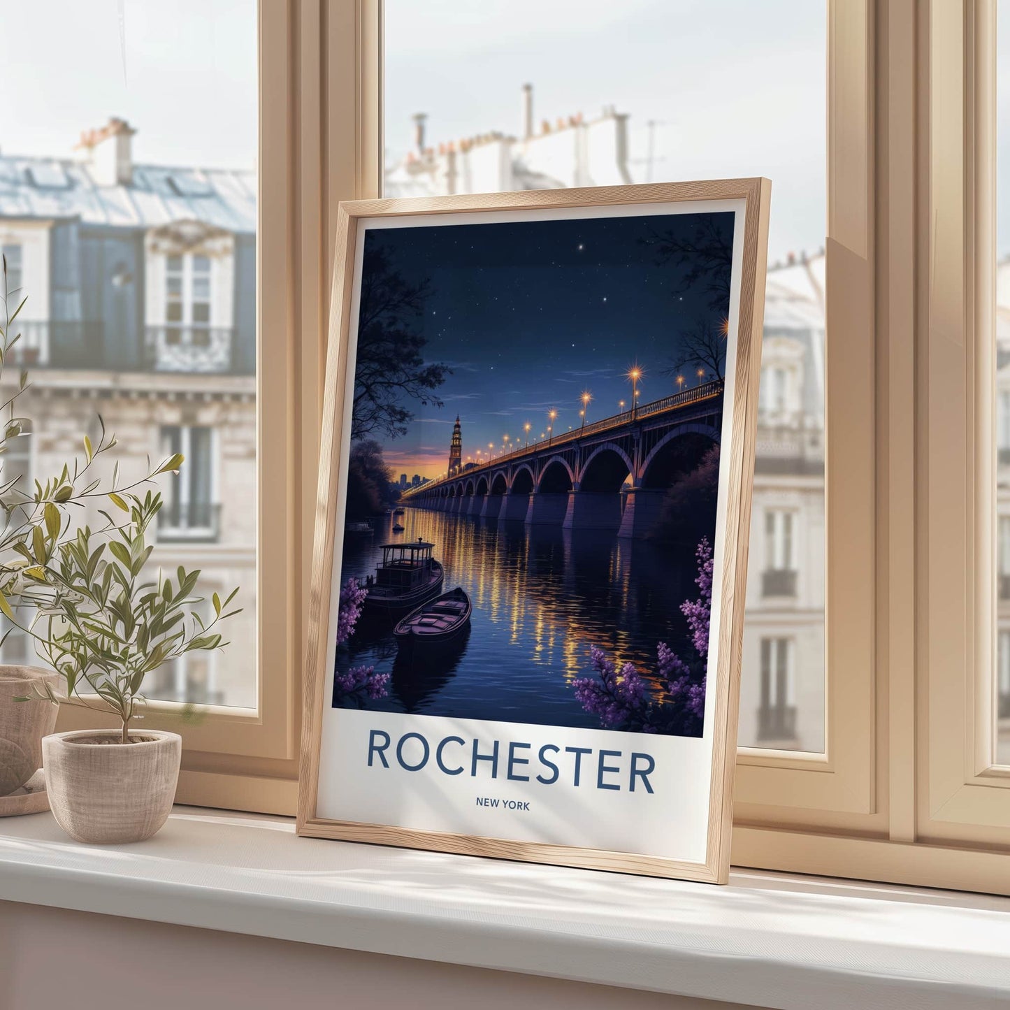 Rochester Poster - New York Art Print - Luminous Bridge Boats Wall Decor