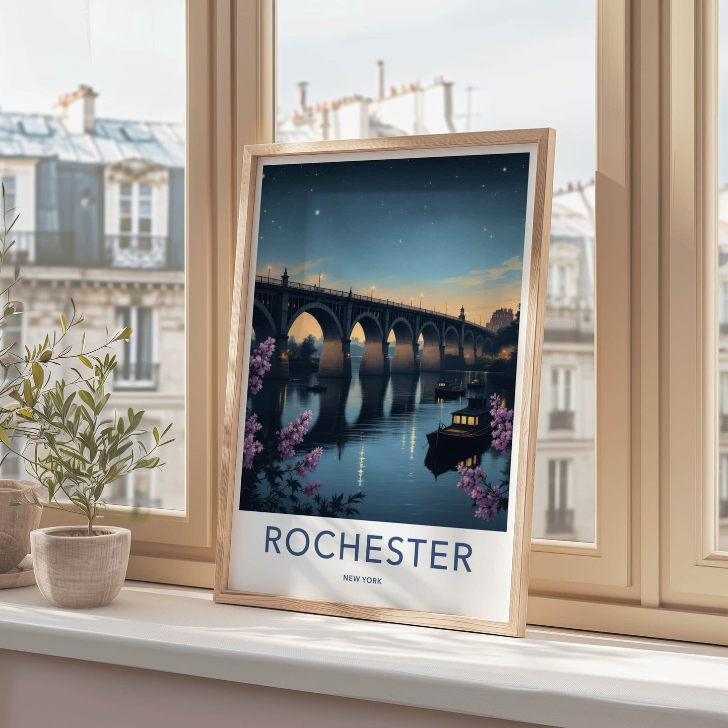 Rochester Poster - New York Travel Art - Arched Bridge Serene Wall Decor