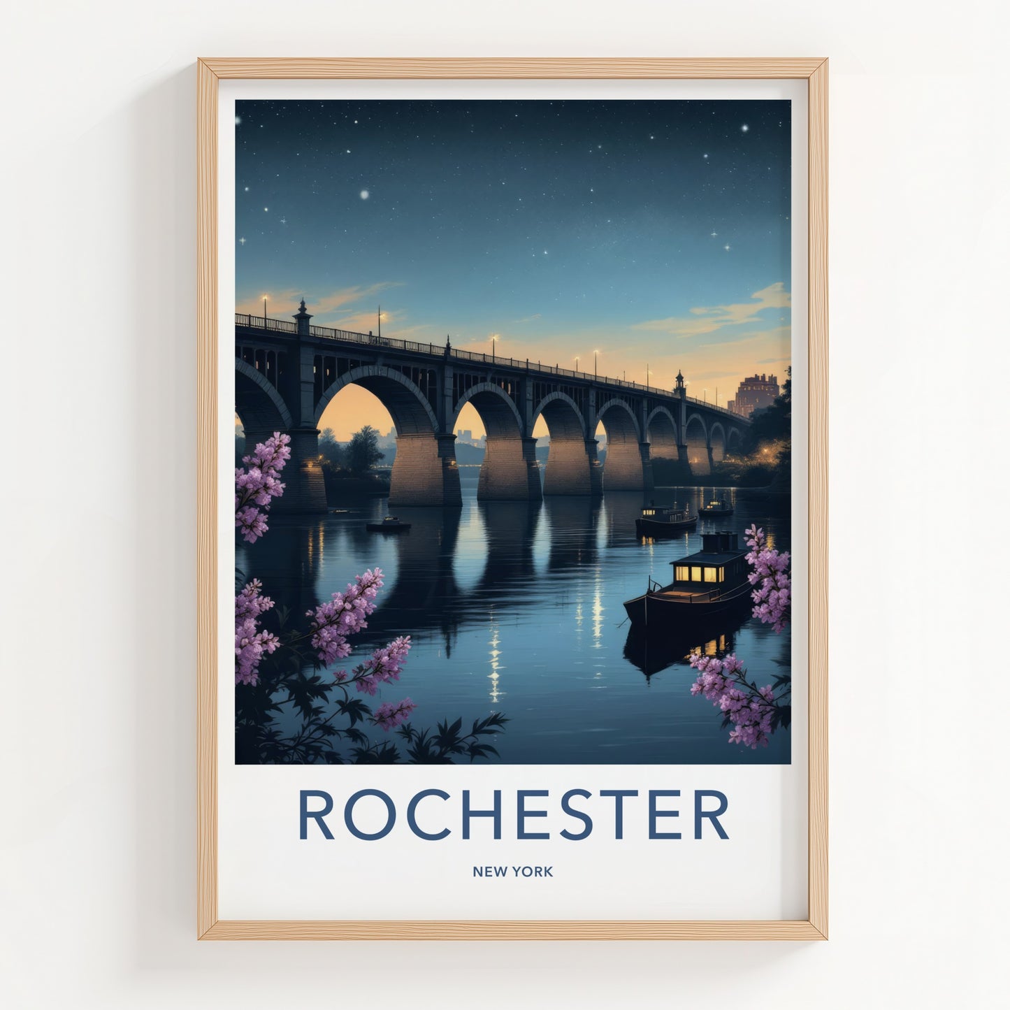 Rochester Poster - New York Travel Art - Arched Bridge Serene Wall Decor