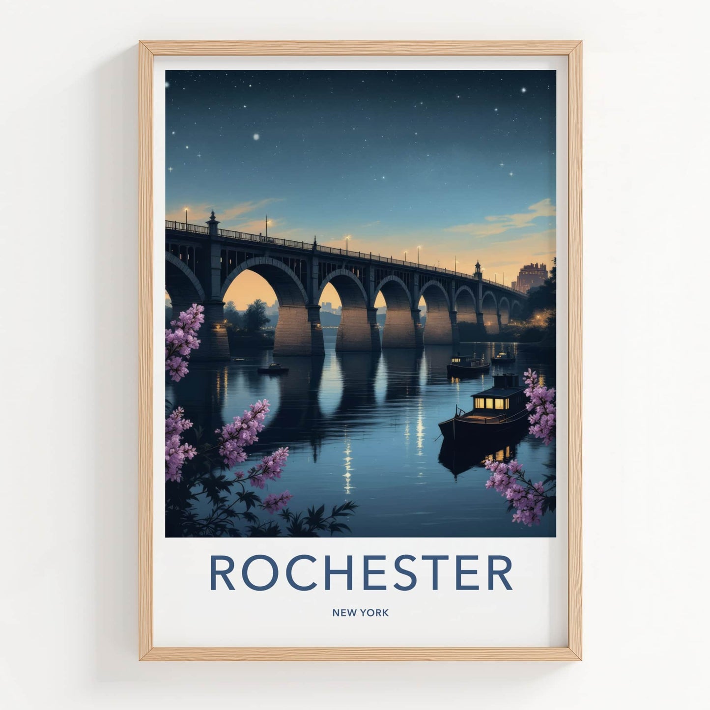 Rochester Poster - New York Travel Art - Arched Bridge Serene Wall Decor