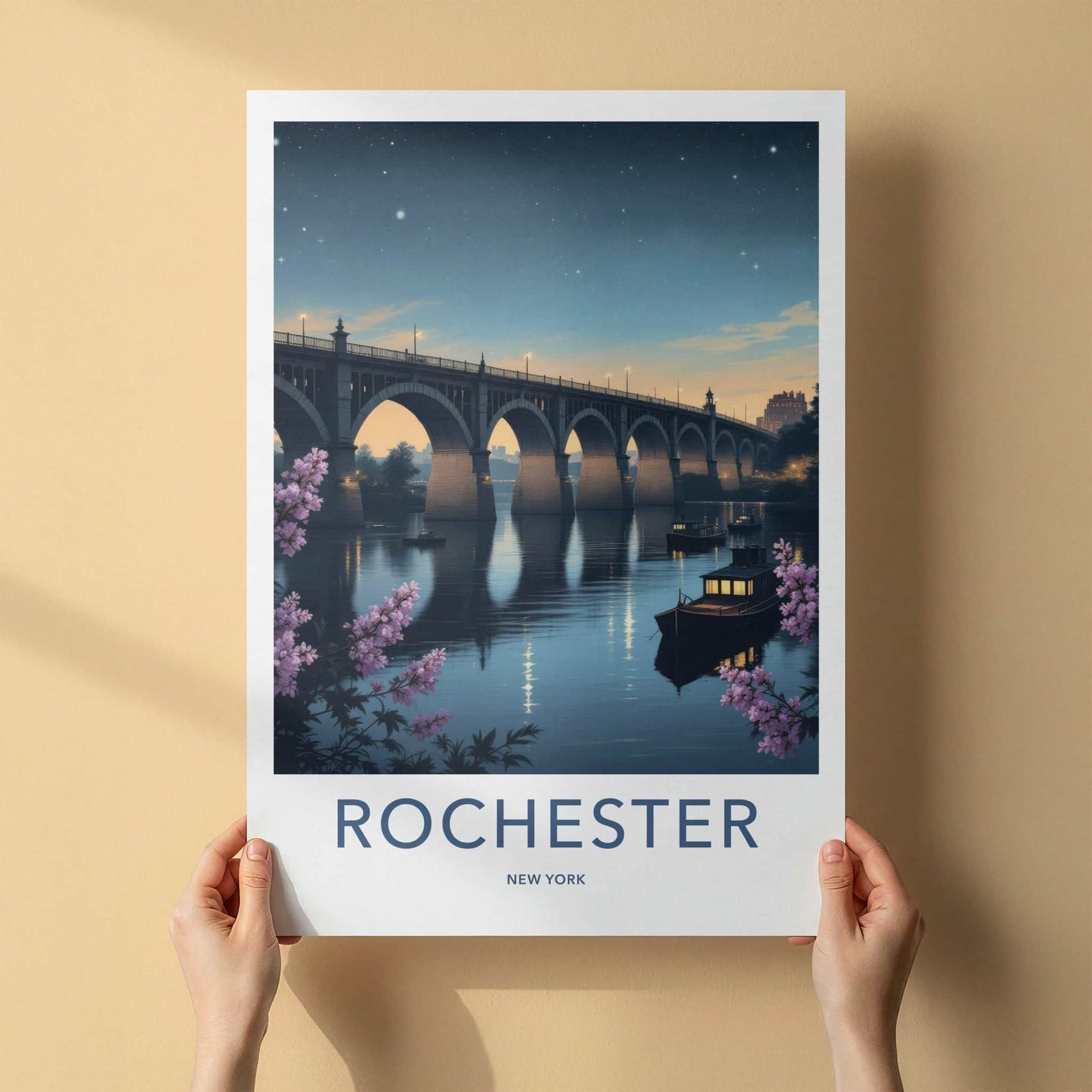 Rochester Poster - New York Travel Art - Arched Bridge Serene Wall Decor