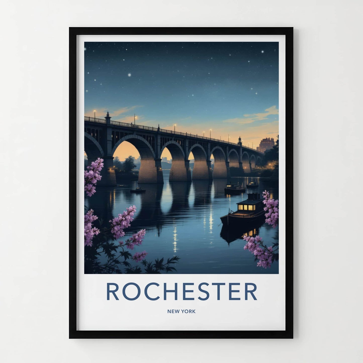Rochester Poster - New York Travel Art - Arched Bridge Serene Wall Decor