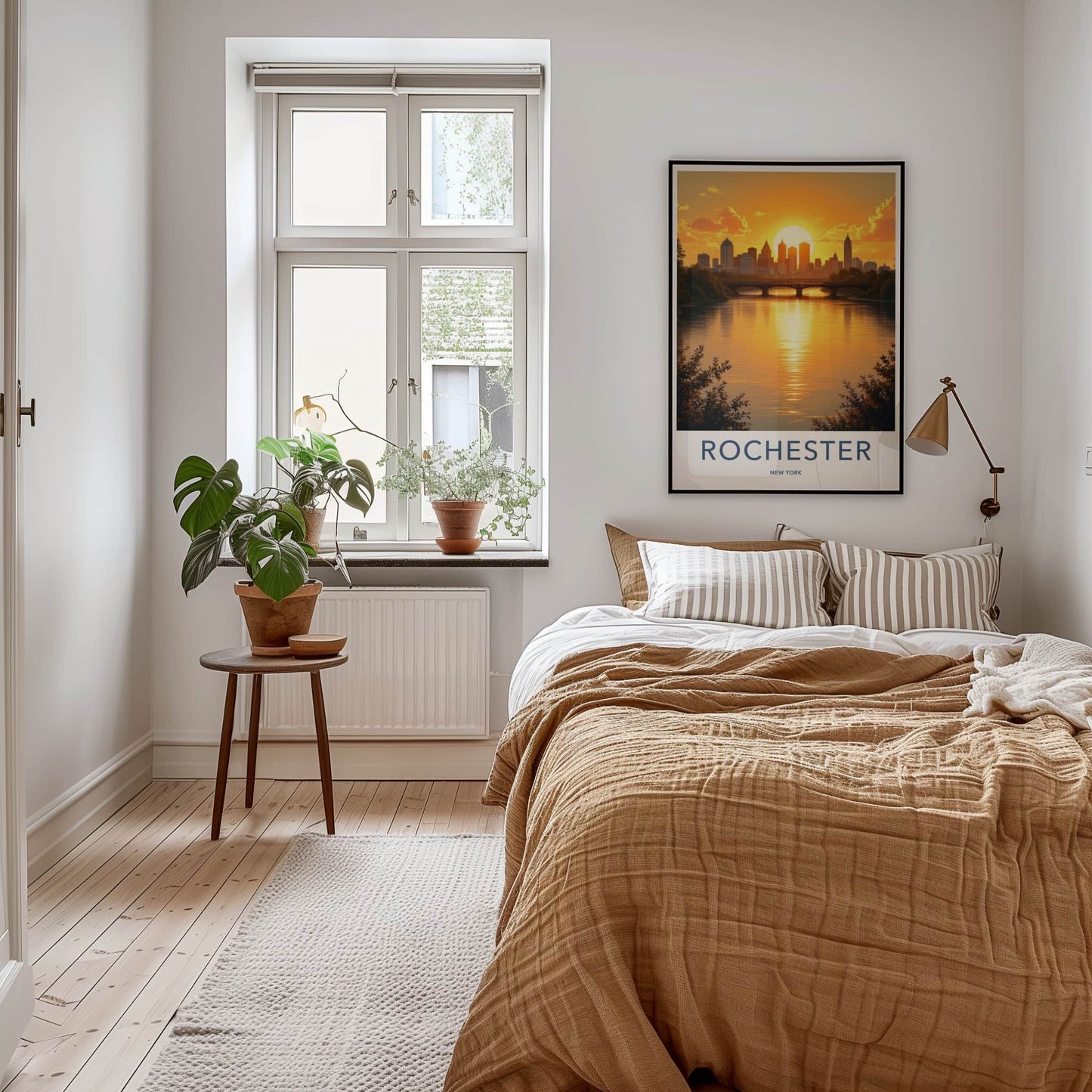 Rochester Poster - New York Travel Art - Golden River Skyline Home Decor