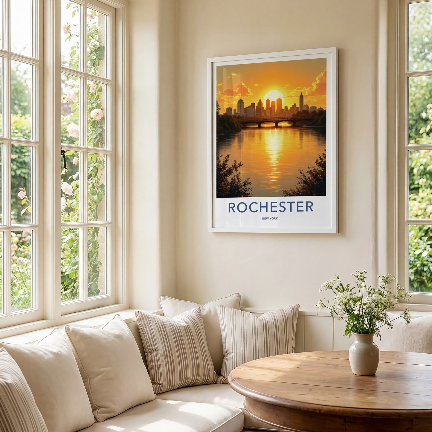 Rochester Poster - New York Travel Art - Golden River Skyline Home Decor