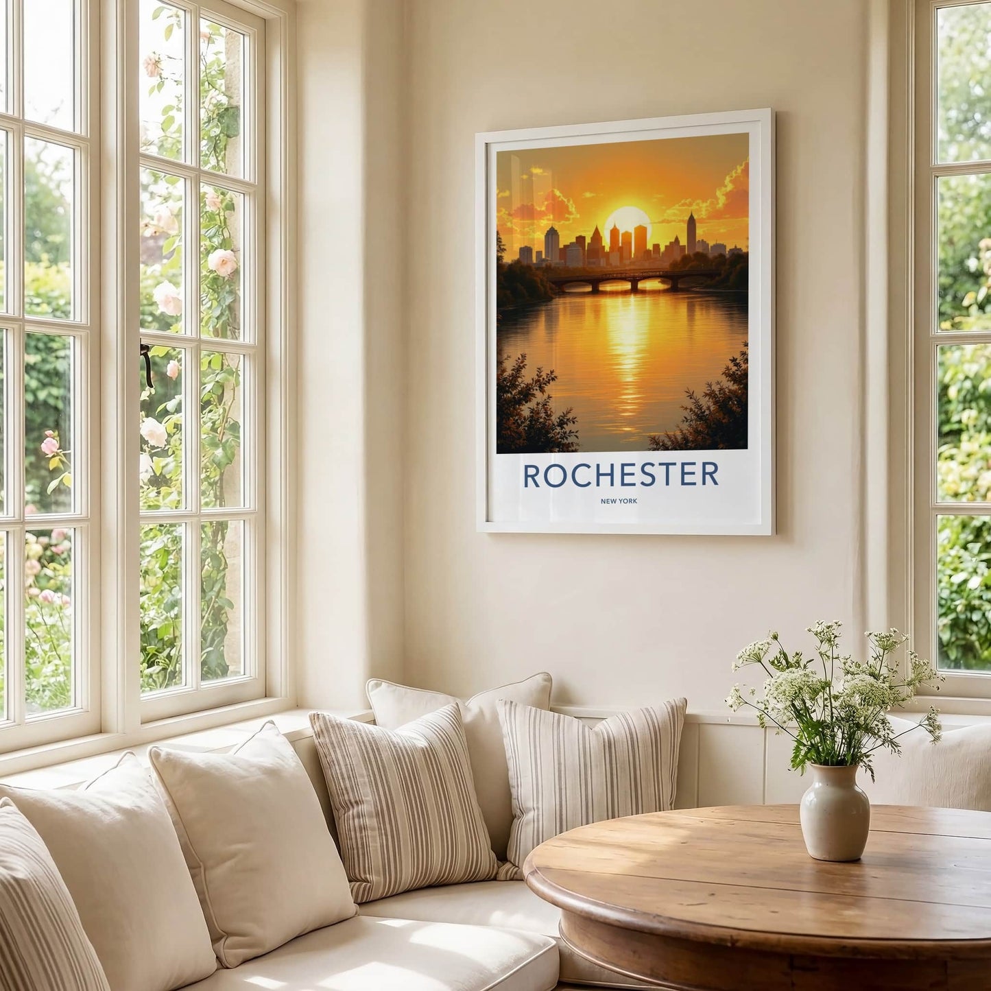 Rochester Poster - New York Travel Art - Golden River Skyline Home Decor